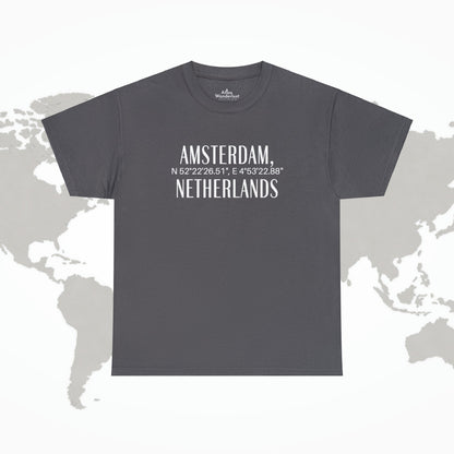 Amsterdam Netherlands Coordinates T-Shirt, Modern Holland Tee Atlas Wanderlust