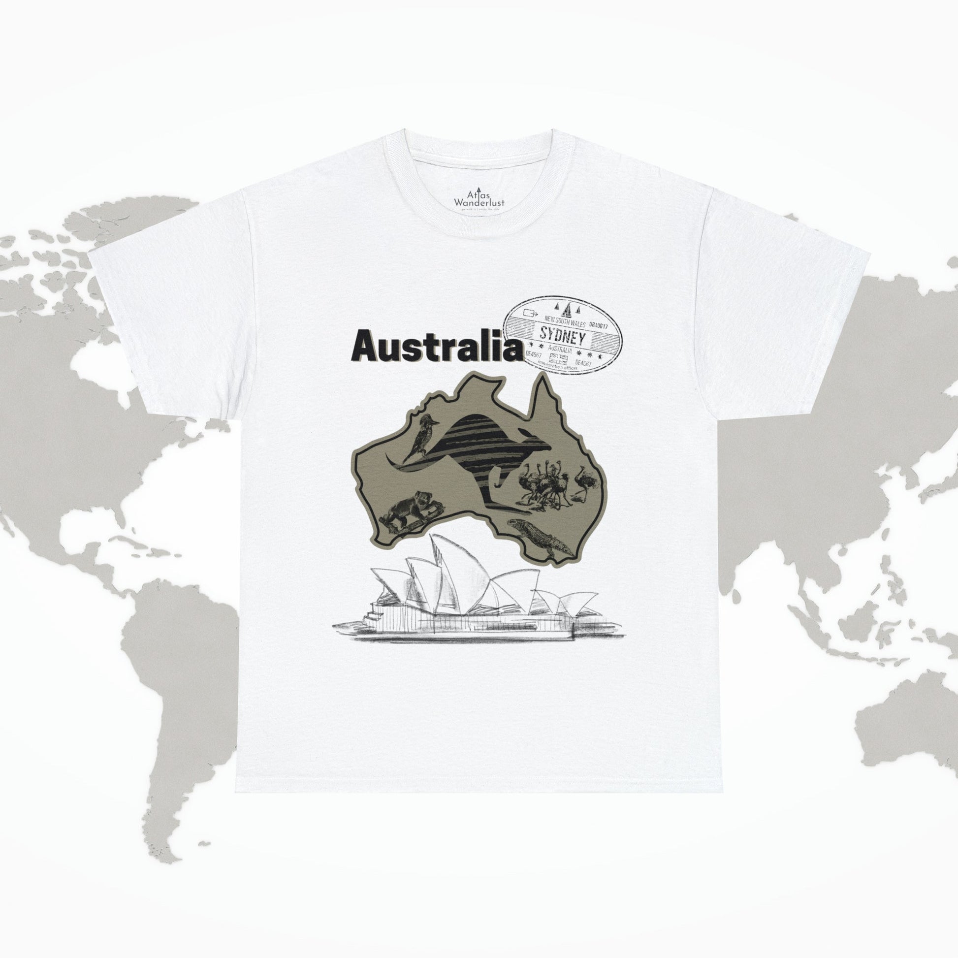 Australia Down Under T-Shirt, Kangaroo Tee Atlas Wanderlust