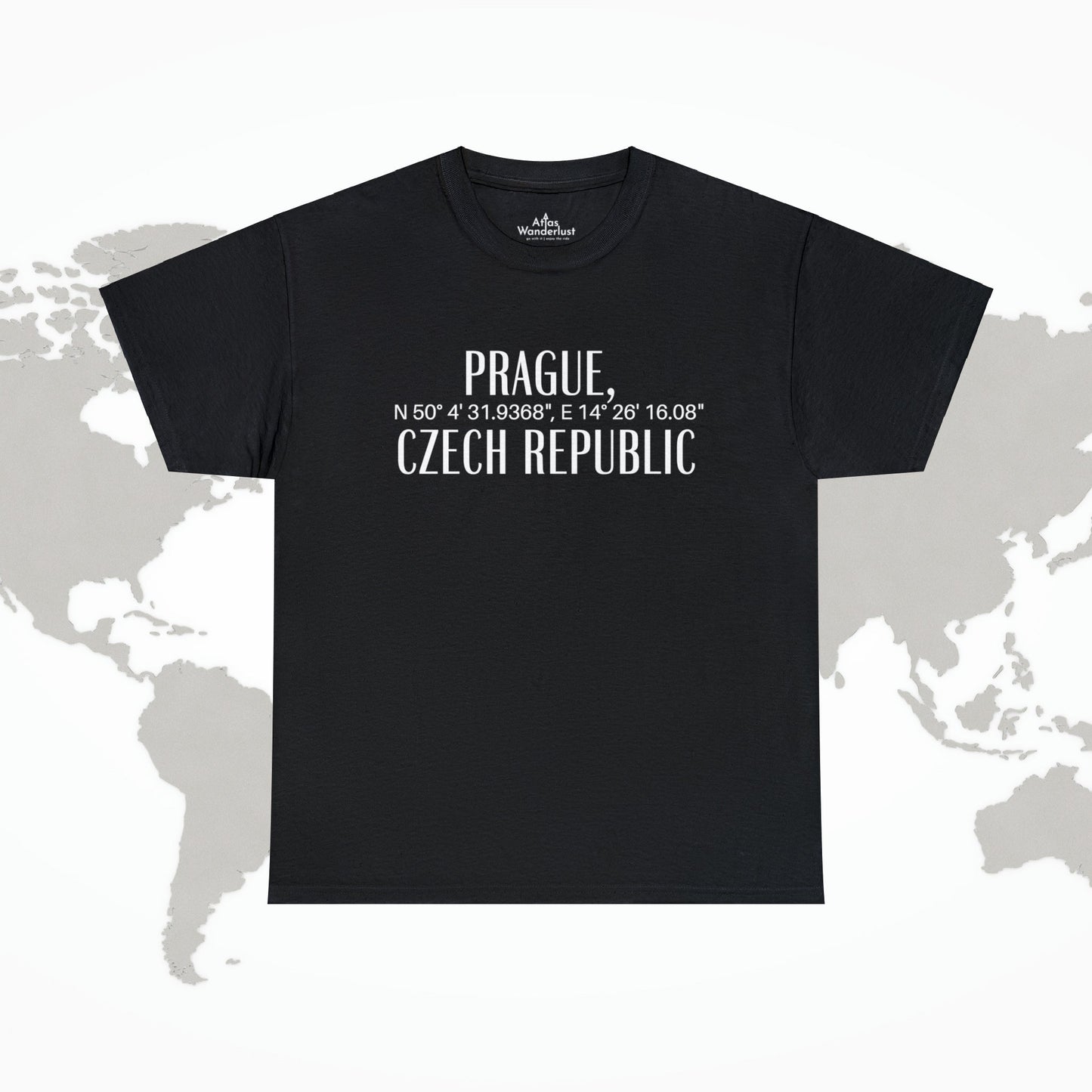 Prague Czech Republic Coordinates T-Shirt, Praha Tee Atlas Wanderlust