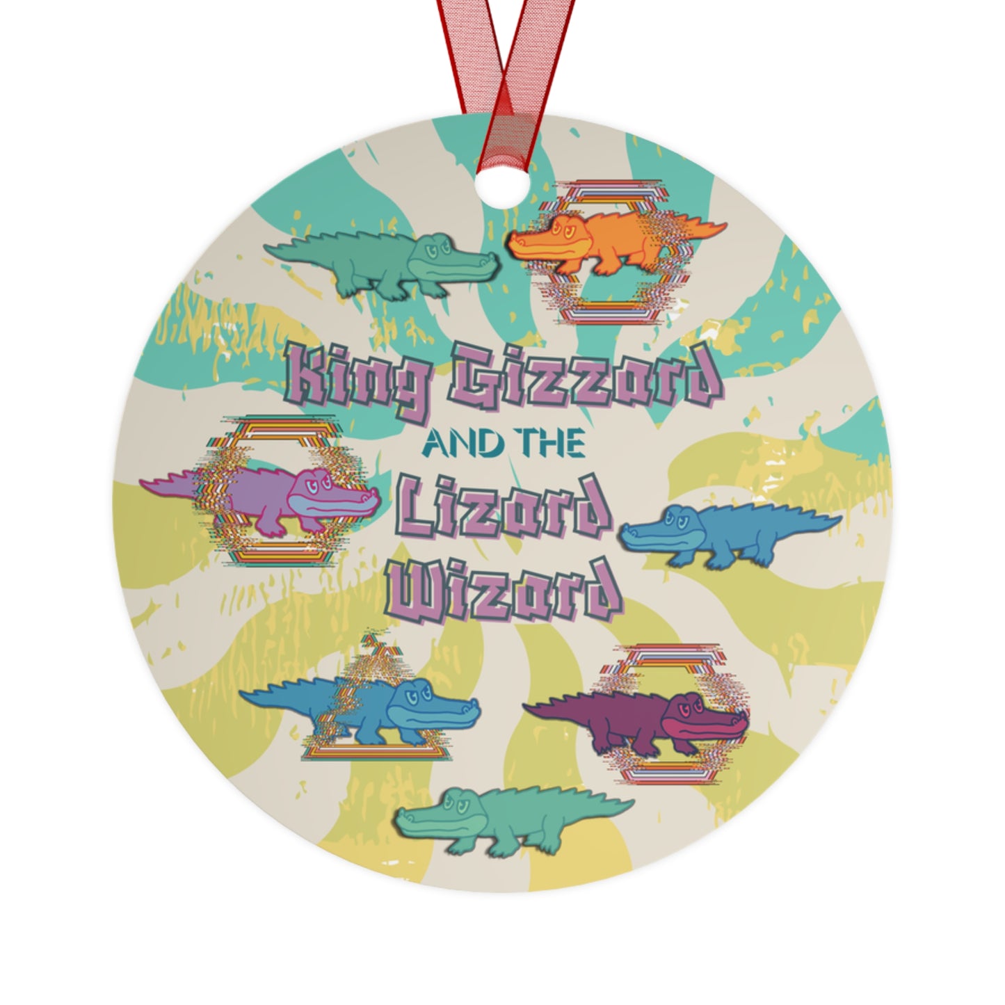King Gizzard and the Lizard Wizard ornament featuring trippy psychedelic alligator artwork inspired by the band’s iconic style