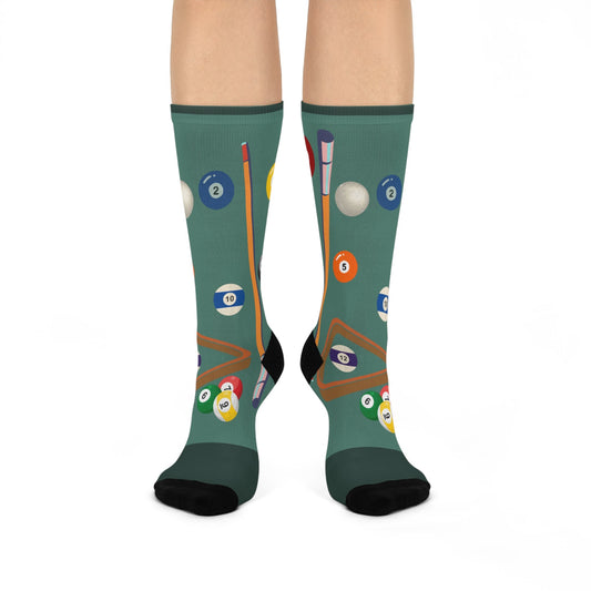 Billiards Socks! Pool Table Hustle Unisex Adult Stretchy Mid Calf Original Atlas Wanderlust