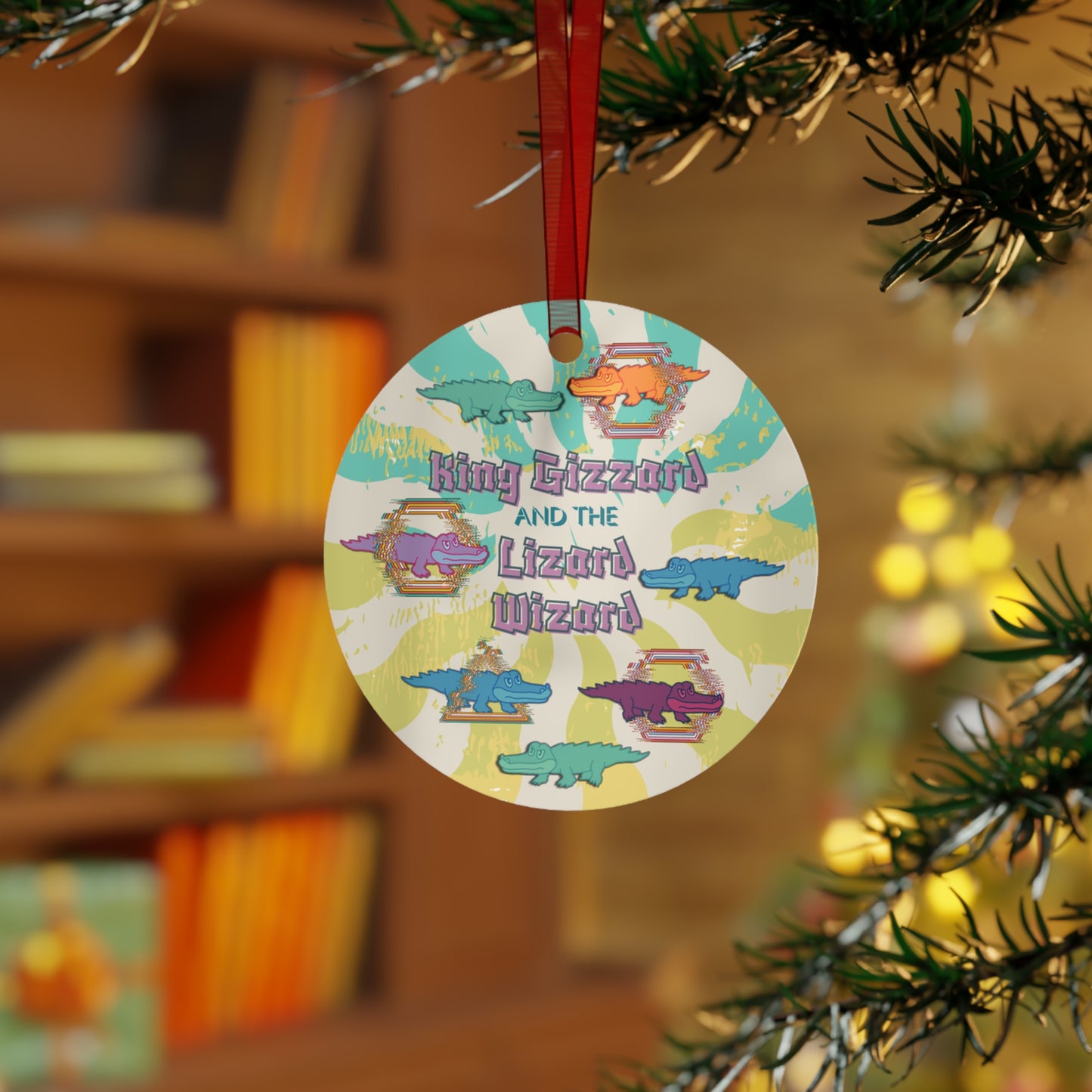 King Gizzard and the Lizard Wizard ornament featuring trippy psychedelic alligator artwork inspired by the band’s iconic style