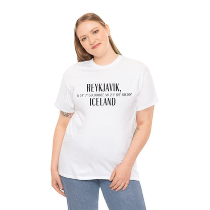 Reykjavik Iceland Coordinates T-Shirt, Modern Travel Tee Atlas Wanderlust