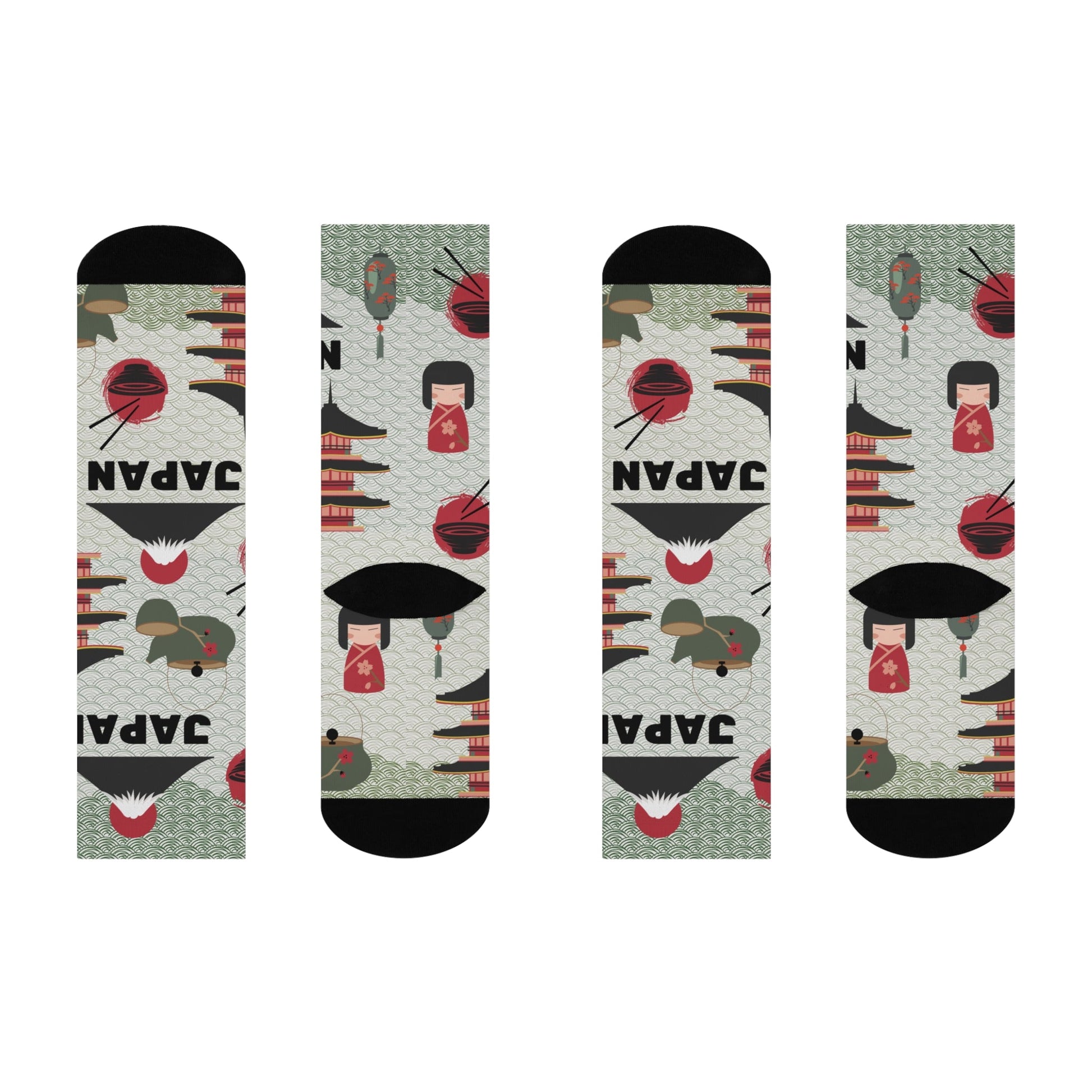 Japan Crew Socks Unisex Geisha Trendy Design Atlas Wanderlust