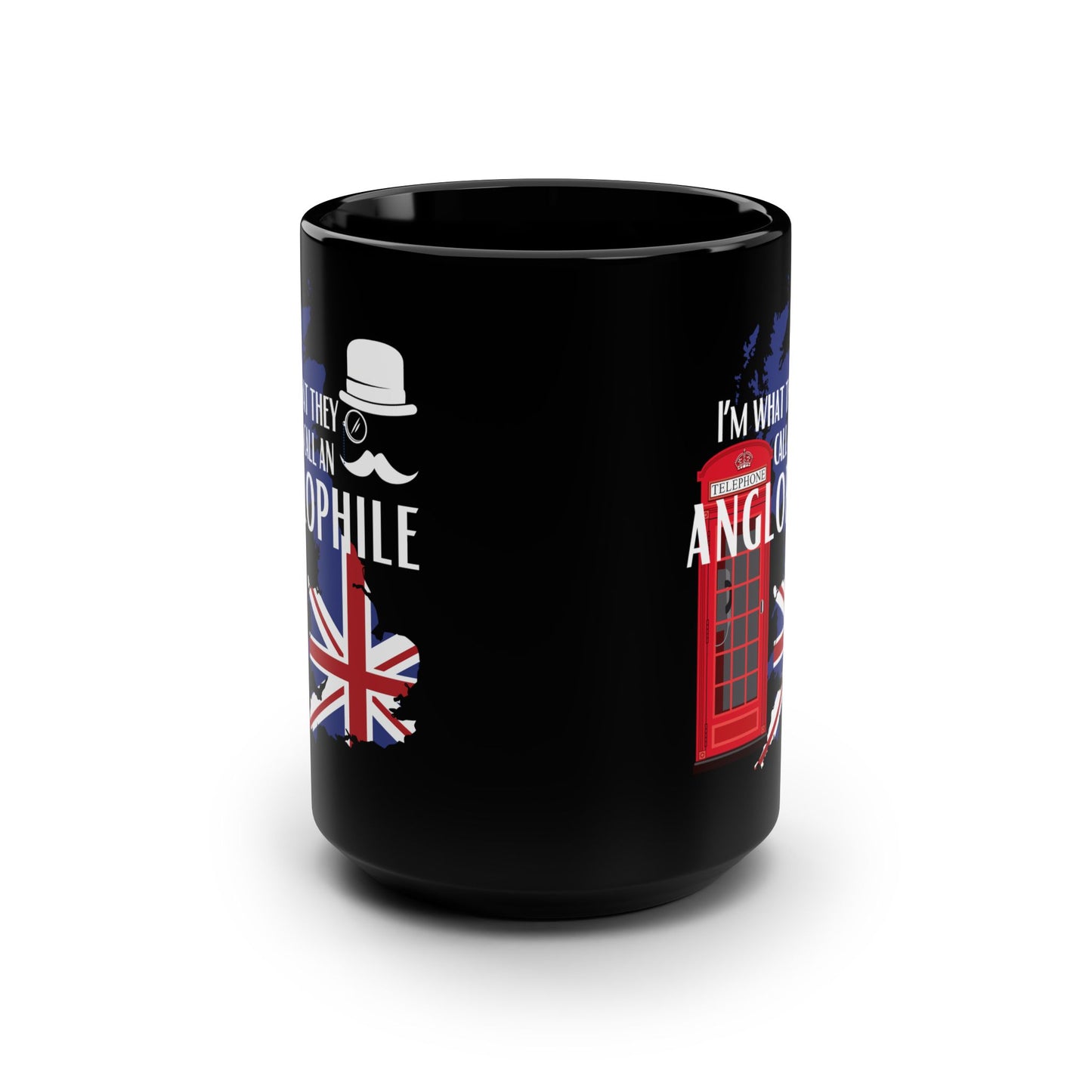 Anglophile 15 oz ceramic coffee mug with modern England and British culture inspired design