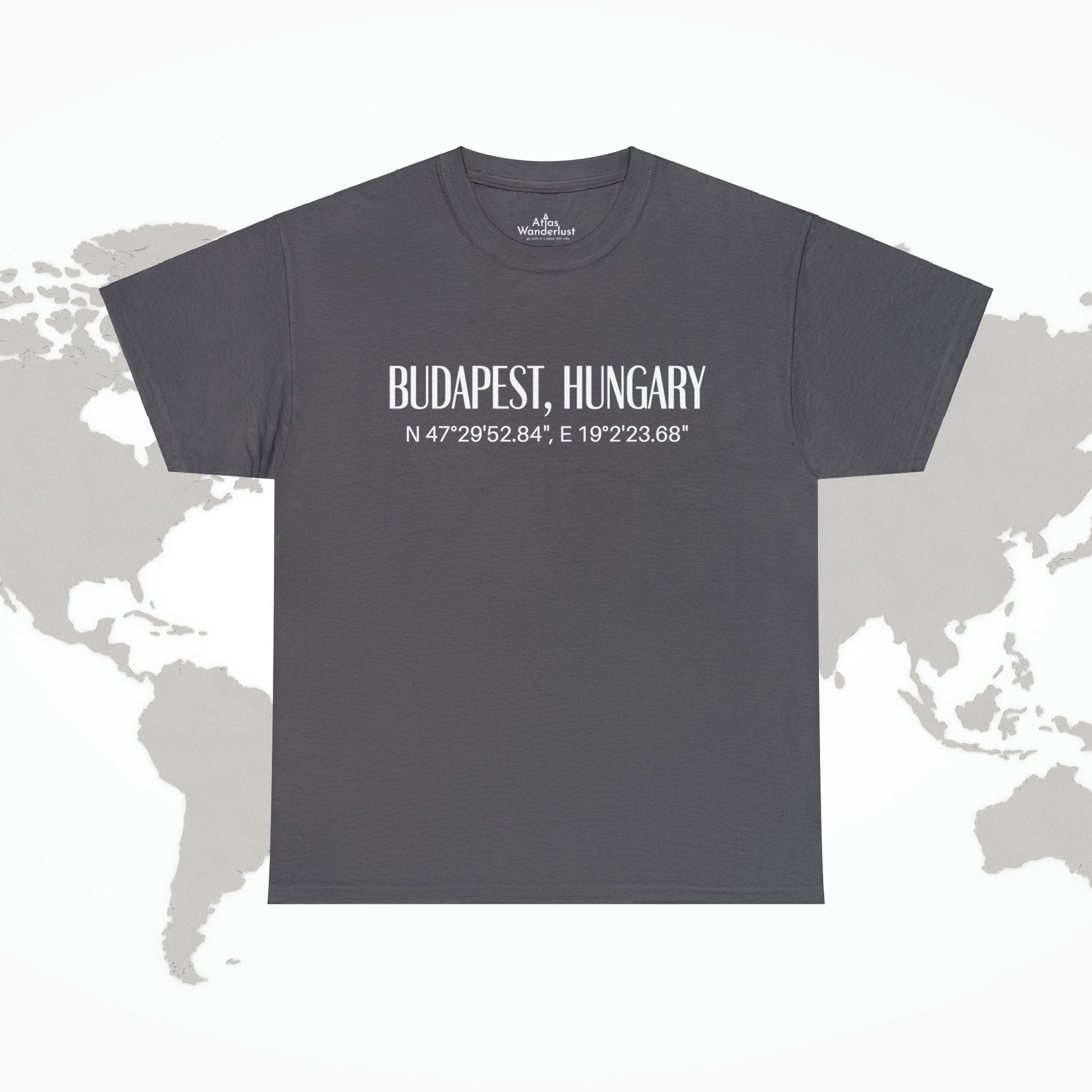 Budapest Hungary Coordinates T-Shirt, Modern Travel Tee Atlas Wanderlust