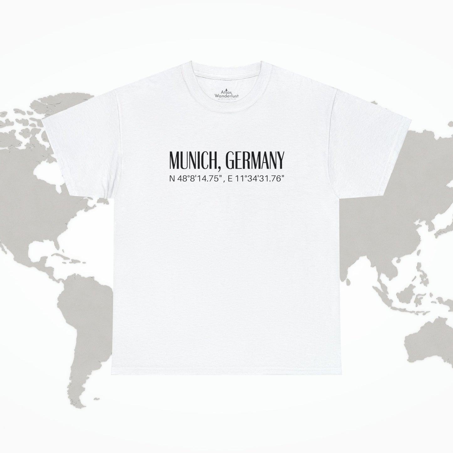Munich Germany Coordinates T-Shirt, Modern Travel Tee Atlas Wanderlust