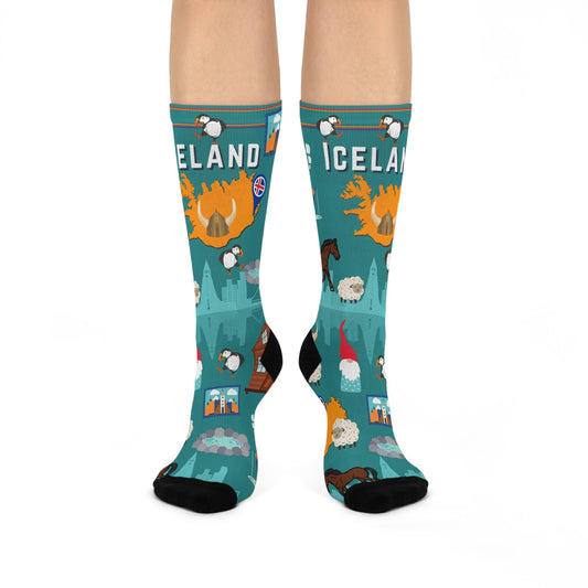 Iceland Crew Socks Puffins Unisex Adult Stretchy Mid Calf Original Atlas Wanderlust