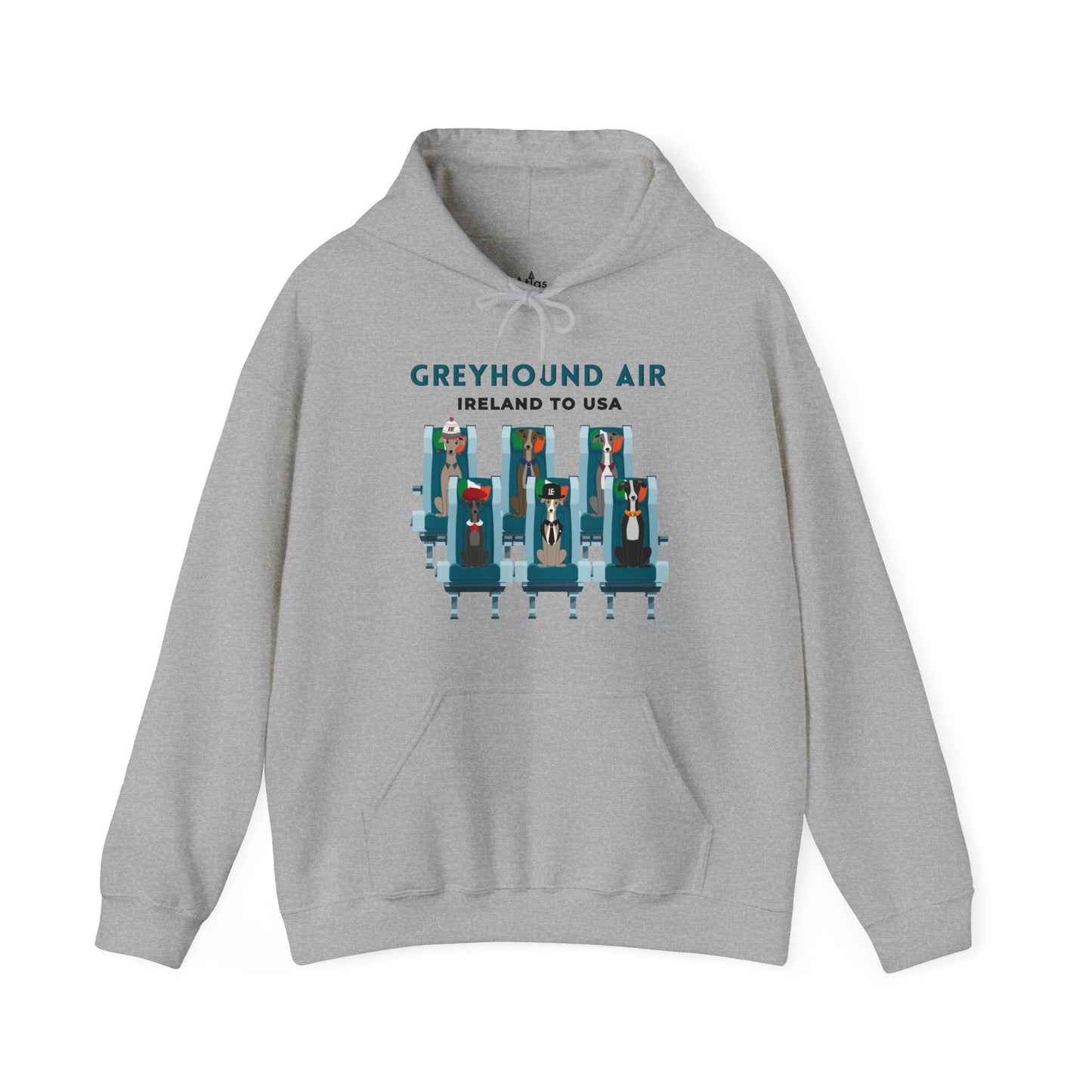 Greyhound Air Hooded Sweatshirt, Ireland to USA Classic Fit, Original Design, Unisex Atlas Wanderlust