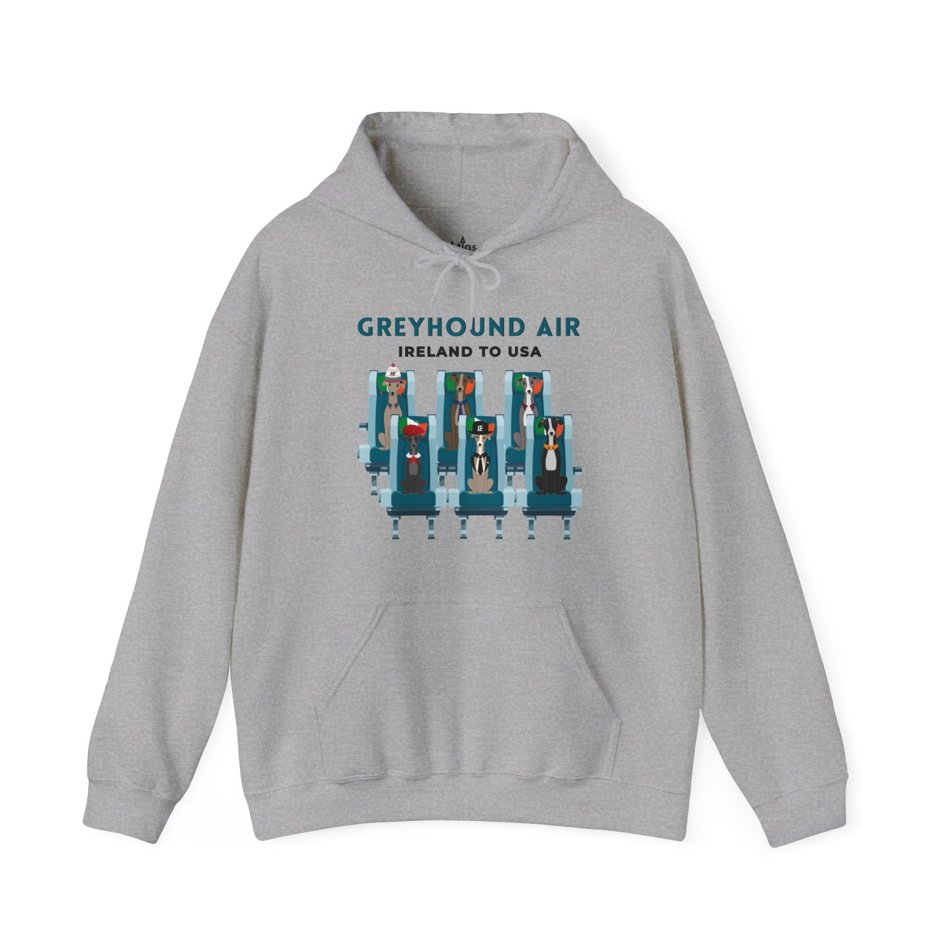 Greyhound Air Hooded Sweatshirt, Ireland to USA Classic Fit, Original Design, Unisex Atlas Wanderlust