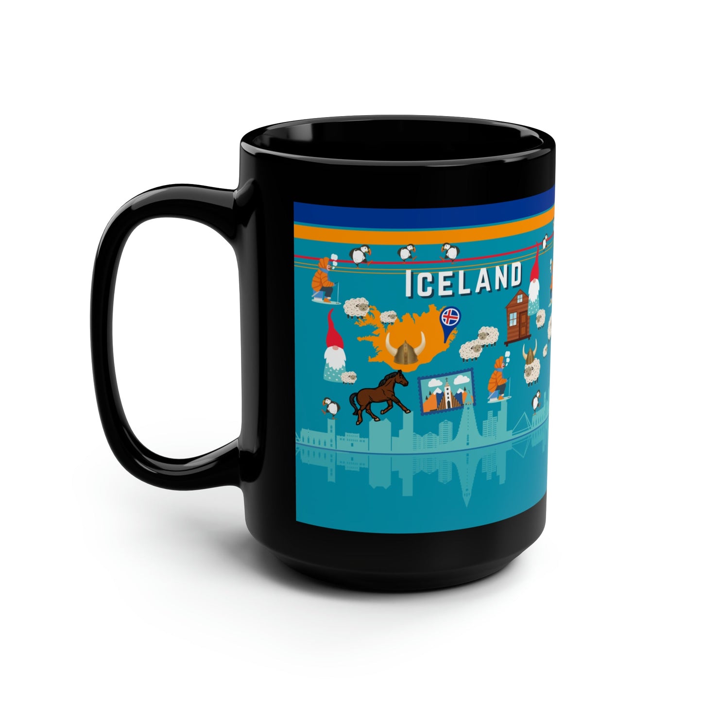 Iceland Mug Vikings Puffins Large 15 oz Atlas Wanderlust