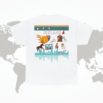 Iceland T-Shirt, 2-Sided Travel Tee Puffins Viking Atlas Wanderlust