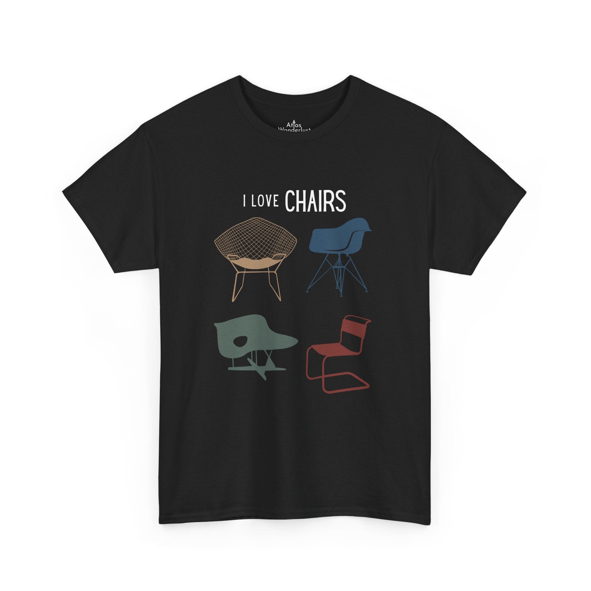 I Love Chairs T-Shirt, MCM Furniture Tee Iconic Designs Atlas Wanderlust