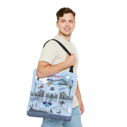 Australia Landmarks Tote Bag Sydney Opera House Kangaroos 3 Sizes Atlas Wanderlust