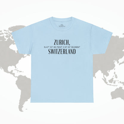 Zurich, Switzerland Coordinates T-Shirt, Modern Travel Tee Atlas Wanderlust