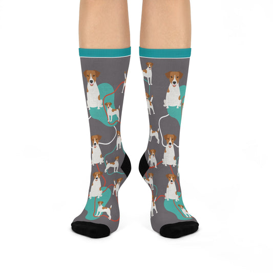 Jack Russel Terrier Crew Socks! Unisex Mid Calf Crew Colorful Trendy Stretchy Atlas Wanderlust