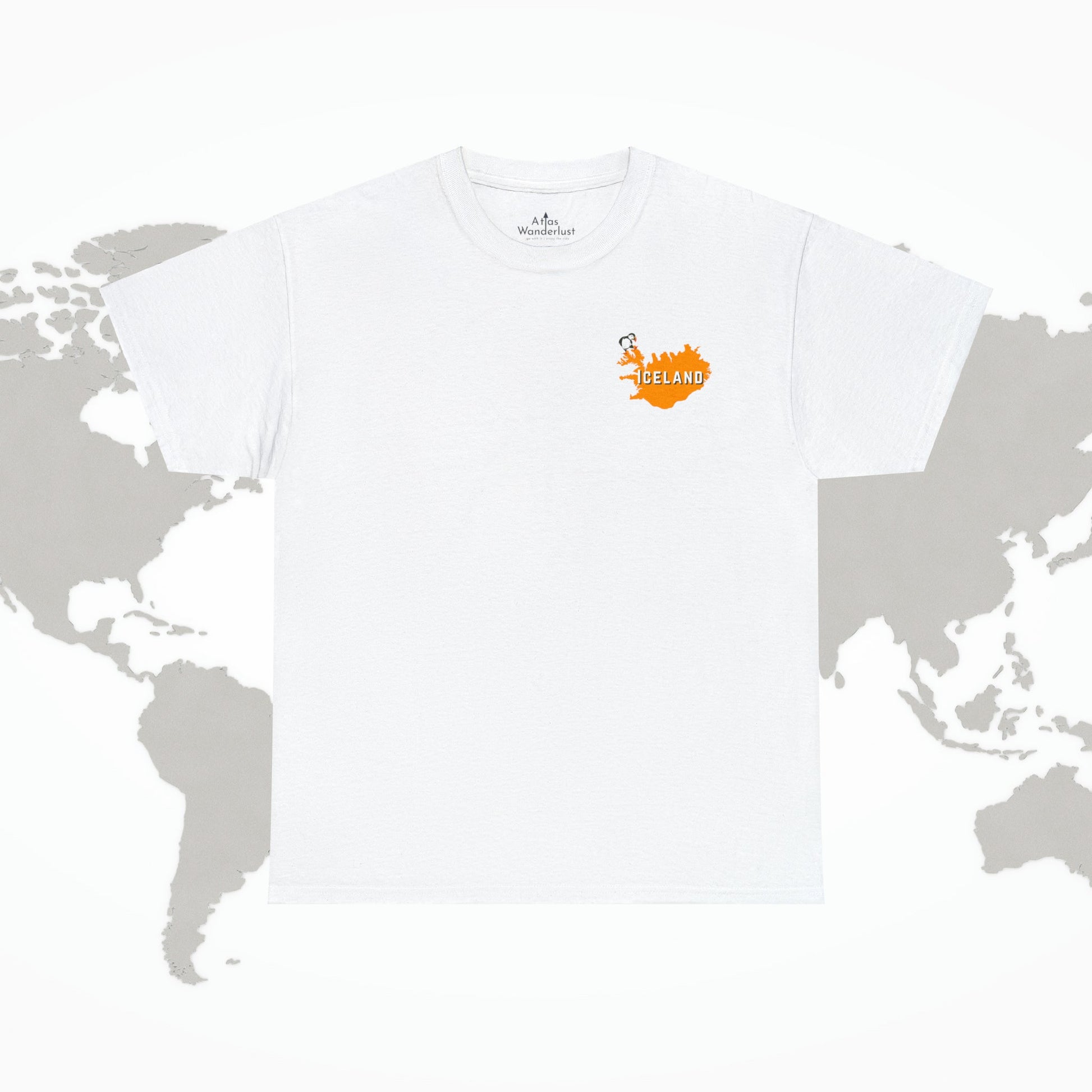 Iceland T-Shirt, 2-Sided Travel Tee Puffins Viking Atlas Wanderlust