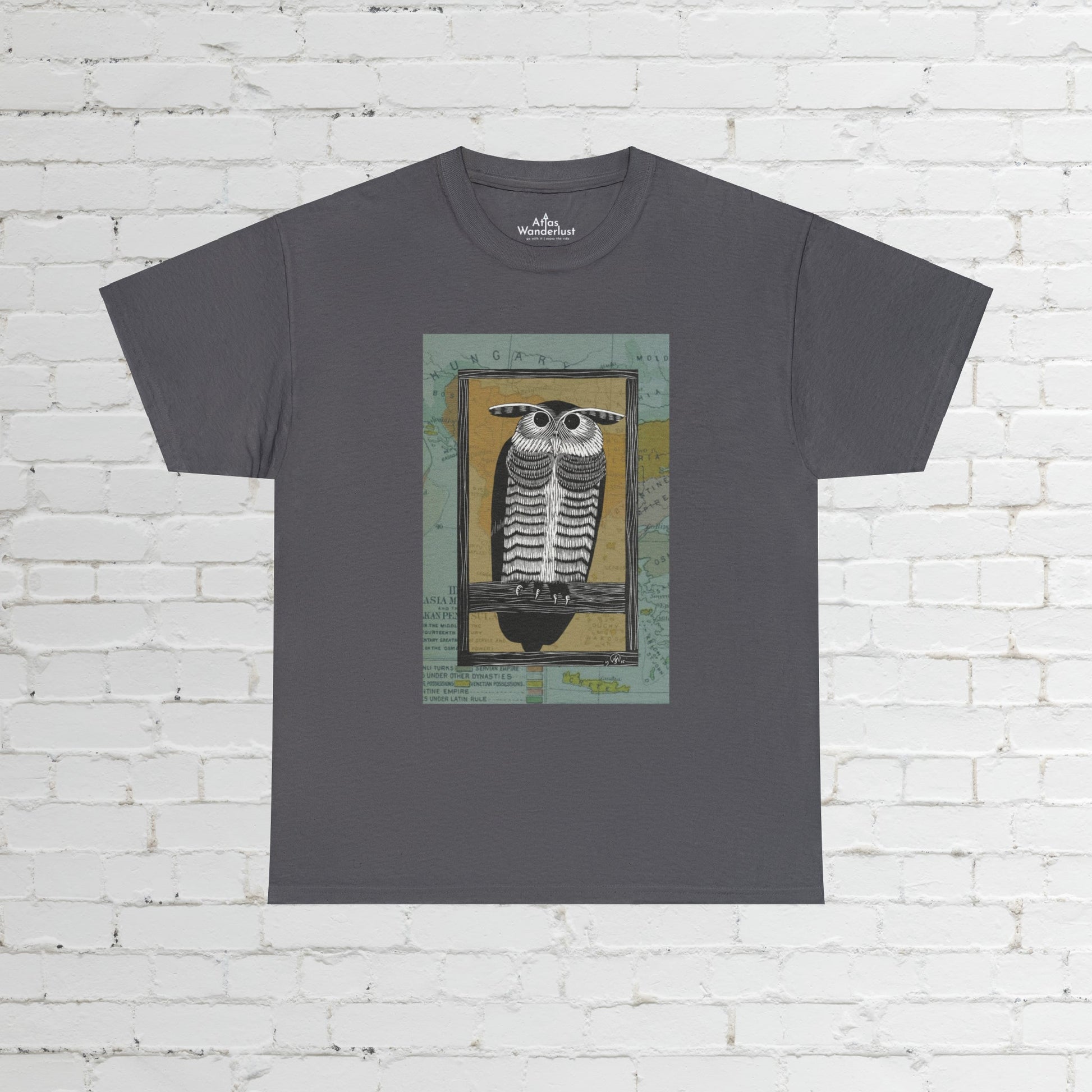 Owl Steampunk T-Shirt, Retro Owl Tee Atlas Wanderlust