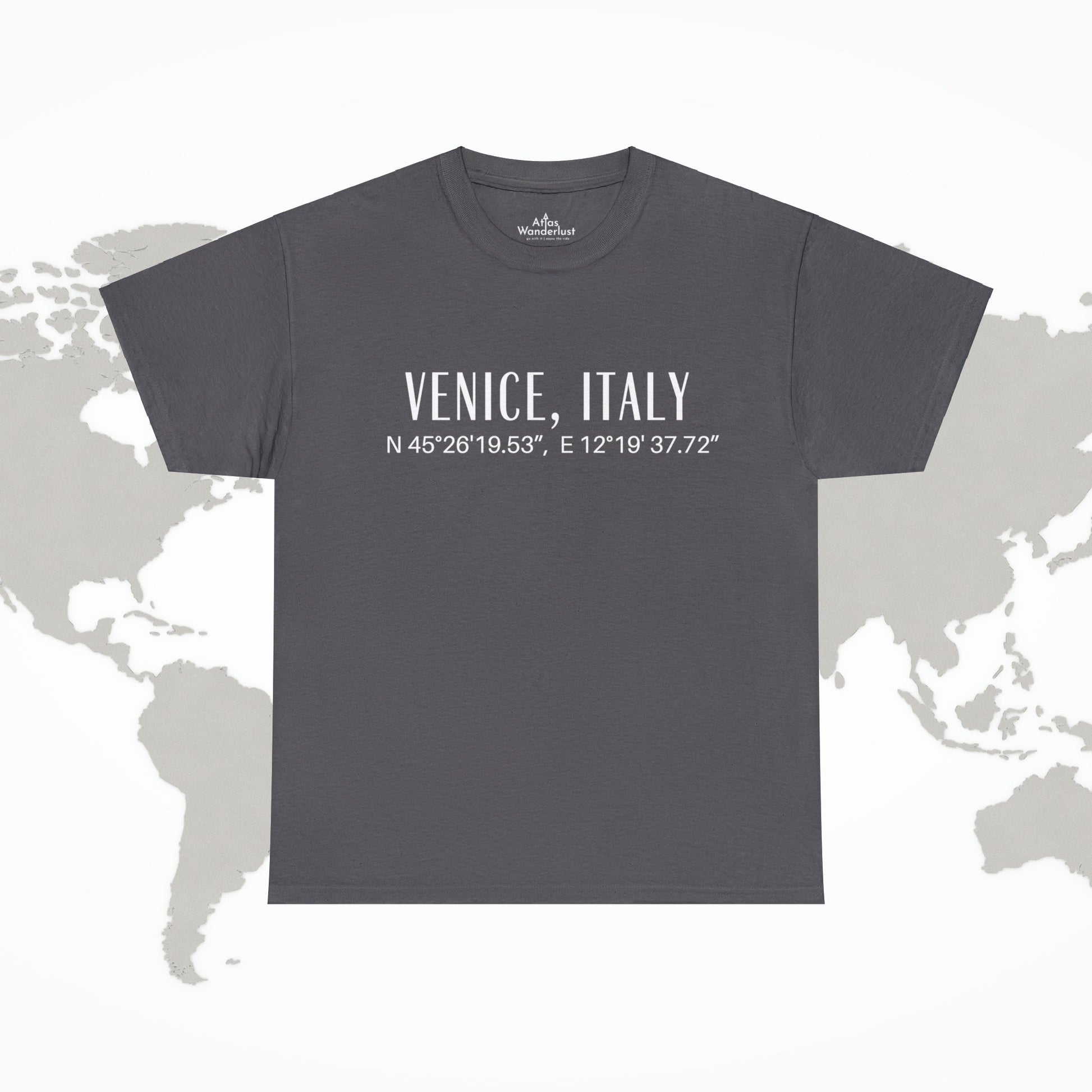 Venice Italy Coordinates T-Shirt, Modern Italian Tee Atlas Wanderlust
