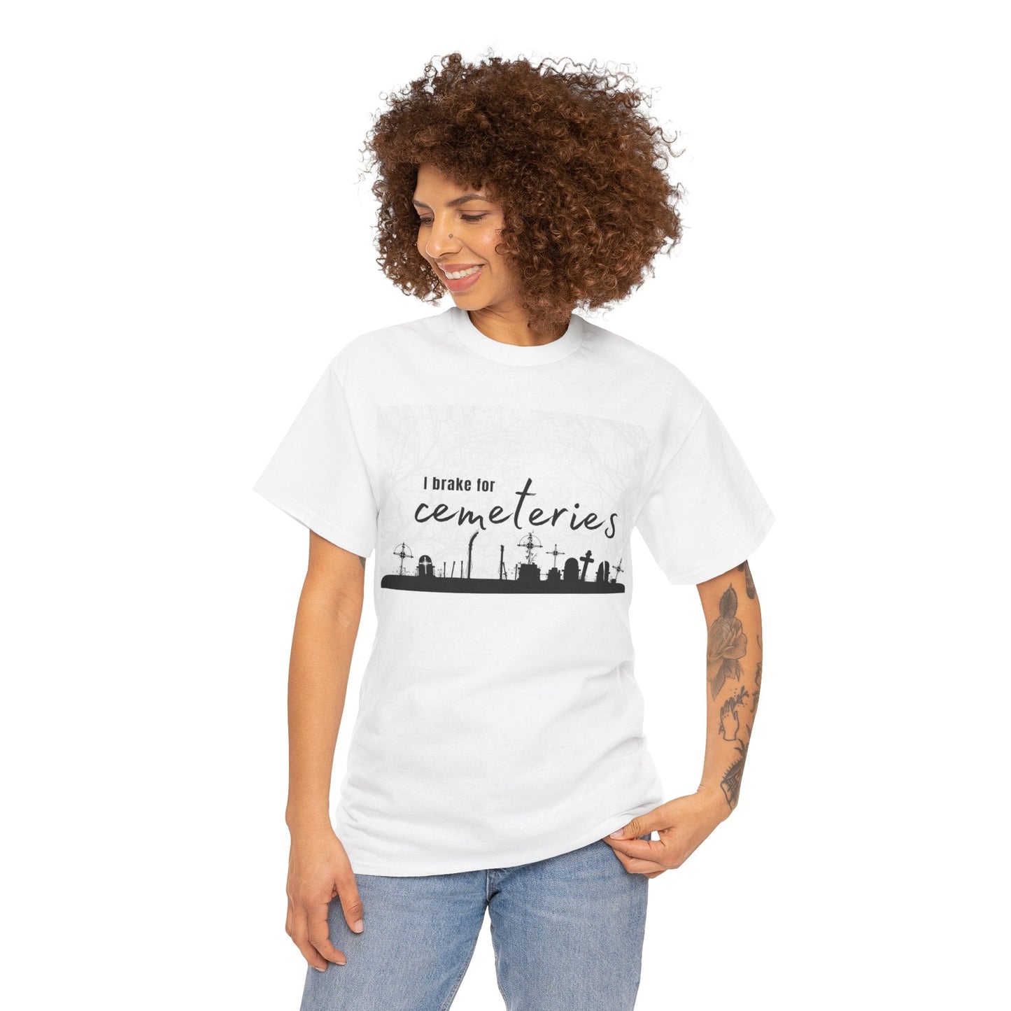 Cemetery T-Shirt, I Brake for Cemeteries Tee Atlas Wanderlust