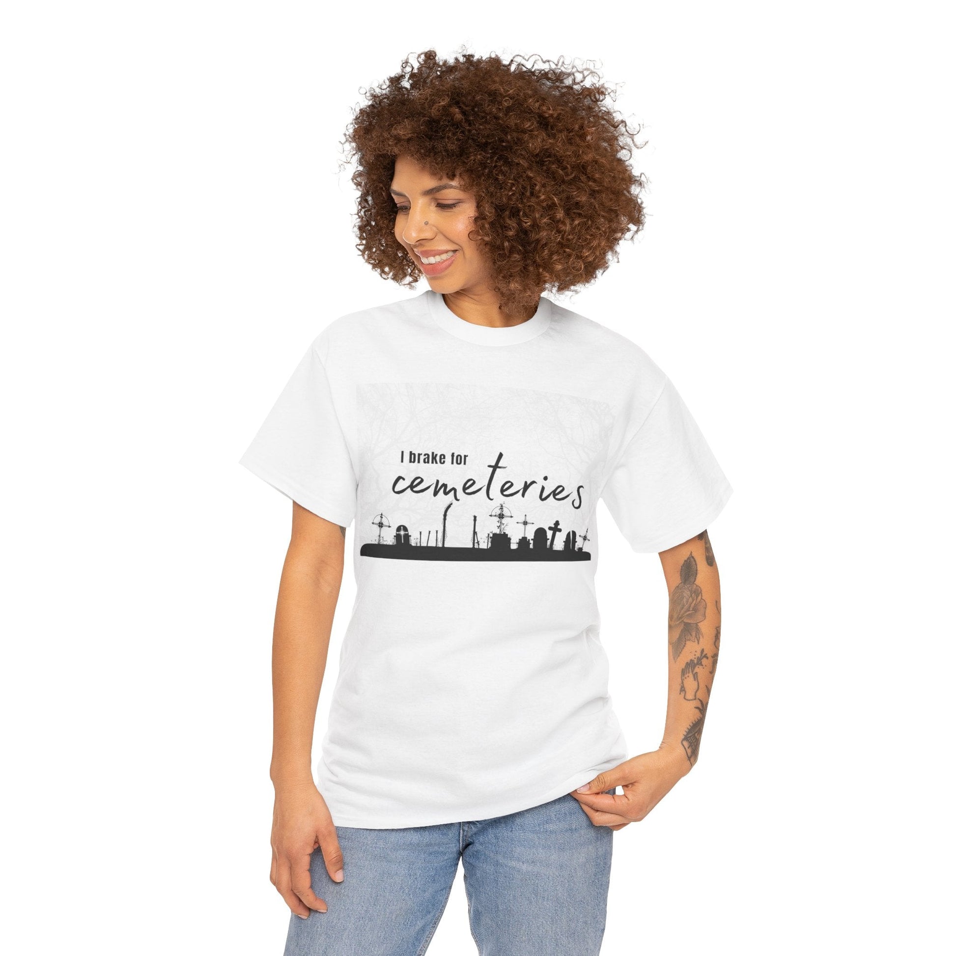 Cemetery T-Shirt, I Brake for Cemeteries Tee Atlas Wanderlust