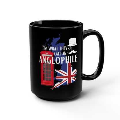 Anglophile 15 oz ceramic coffee mug with modern England and British culture inspired design