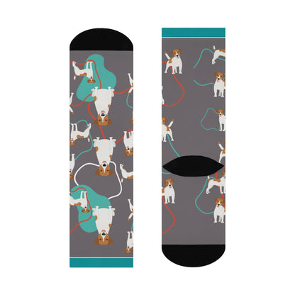 Jack Russel Terrier Crew Socks! Unisex Mid Calf Crew Colorful Trendy Stretchy Atlas Wanderlust