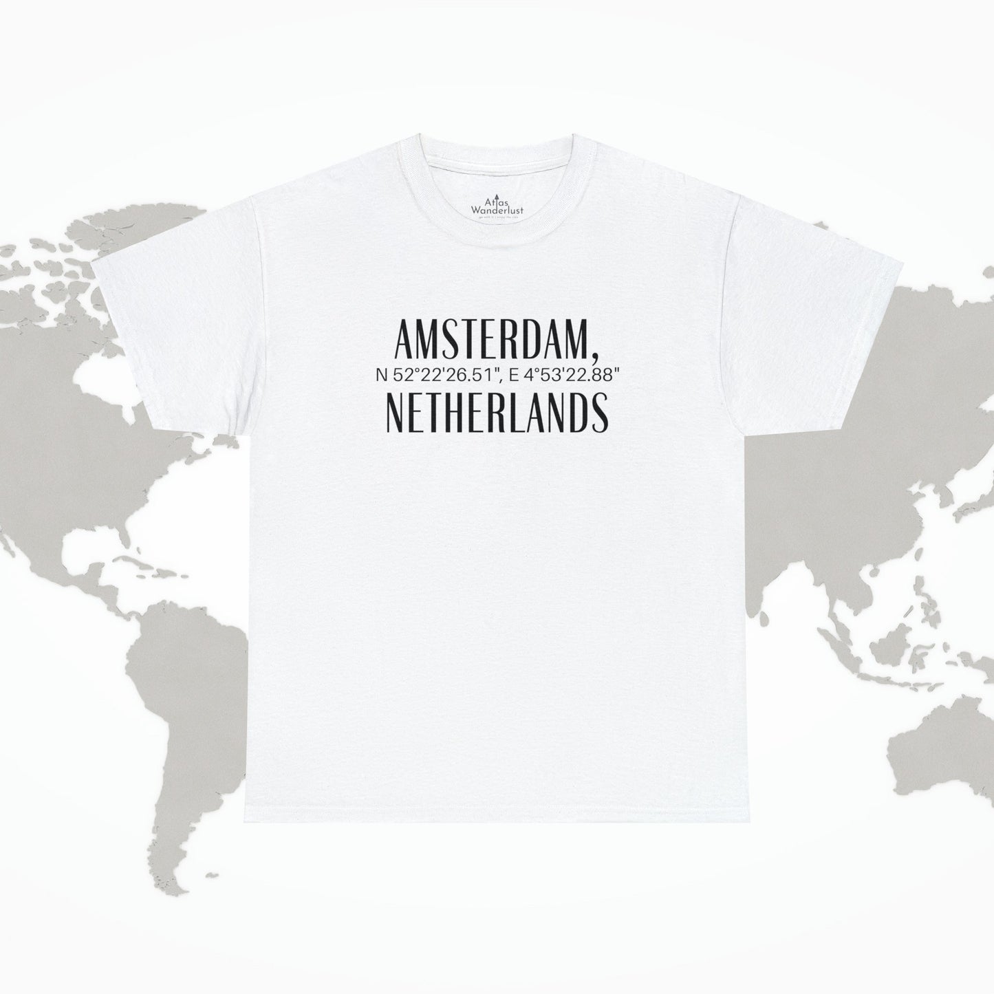 Amsterdam Netherlands Coordinates T-Shirt, Modern Holland Tee Atlas Wanderlust