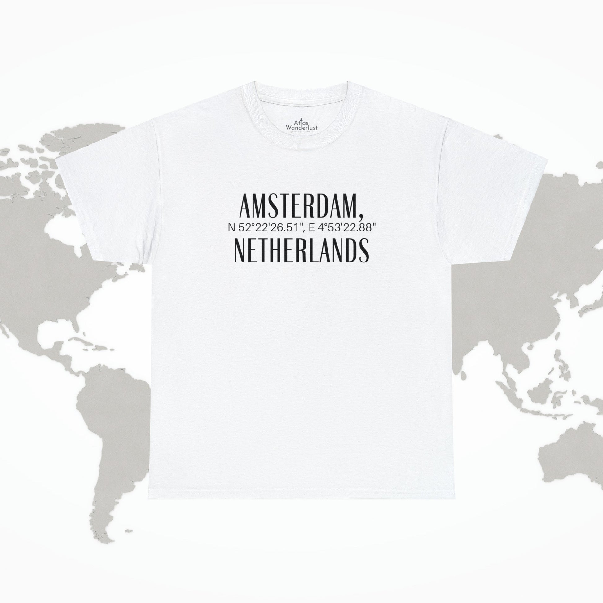 Amsterdam Netherlands Coordinates T-Shirt, Modern Holland Tee Atlas Wanderlust