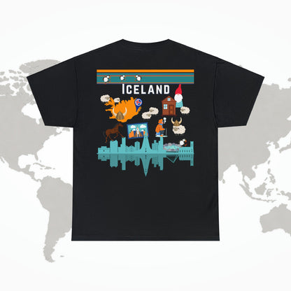 Iceland T-Shirt, 2-Sided Travel Tee Puffins Viking Atlas Wanderlust