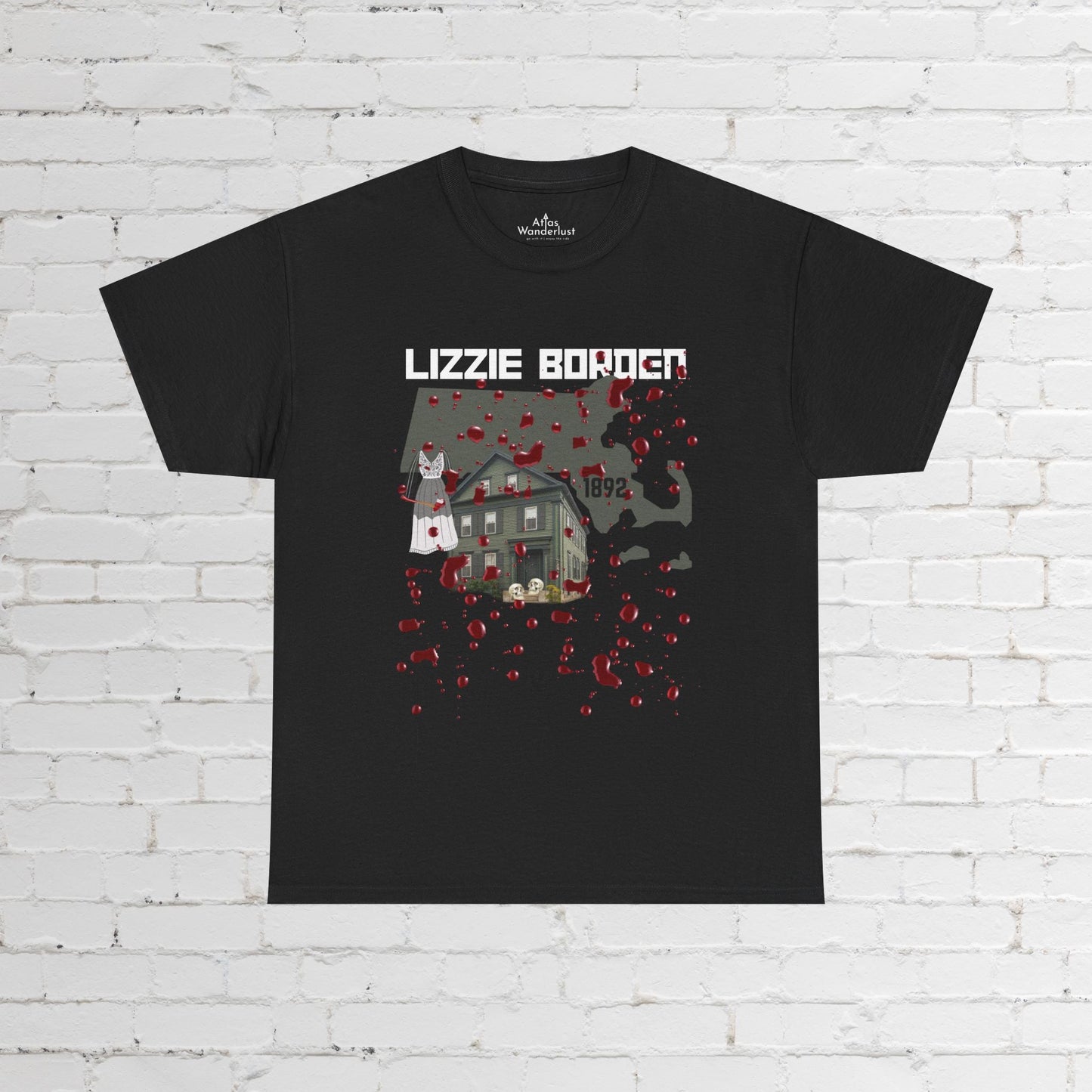 Lizzy Borden Unisex Heavy Cotton T-Shirt Borden House Axe Design Atlas Wanderlust