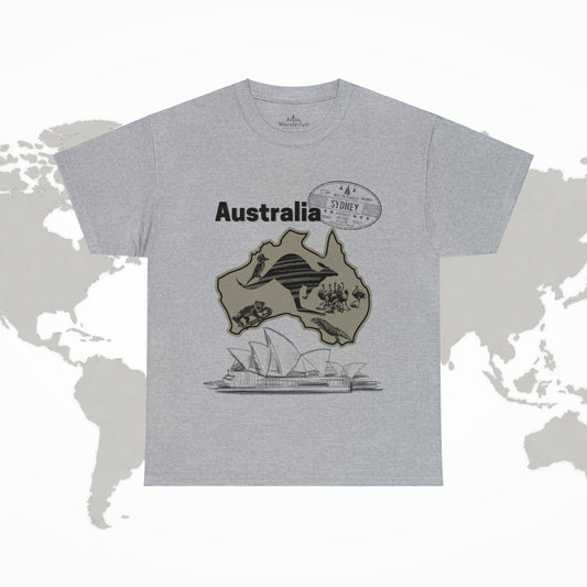 Australia Down Under T-Shirt, Kangaroo Tee Atlas Wanderlust