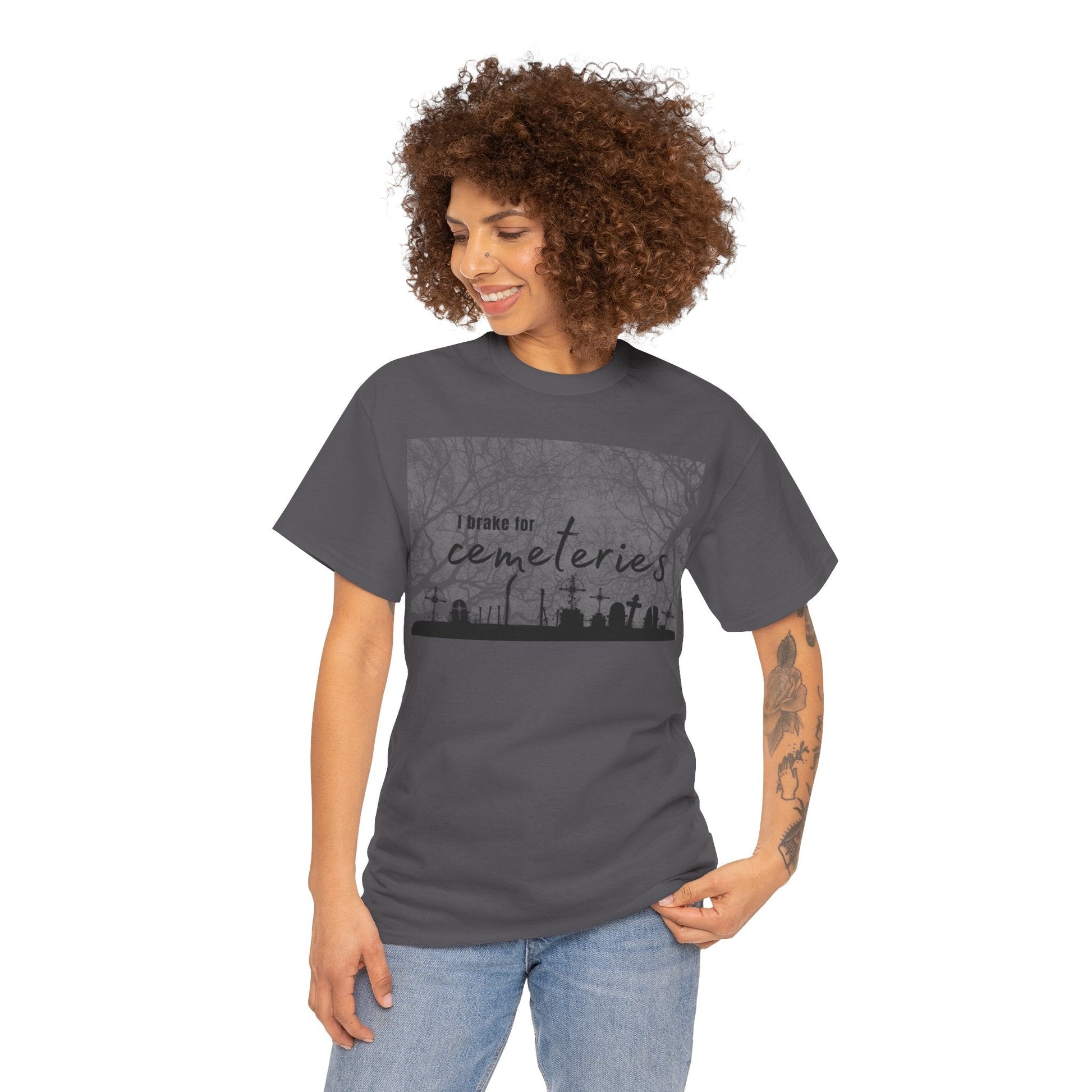 Cemetery T-Shirt, I Brake for Cemeteries Tee Atlas Wanderlust