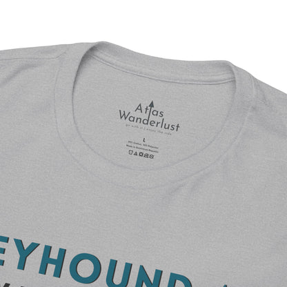 Greyhound Air short sleeve unisex shirt featuring New Zealand to USA greyhound rescue aviation design
