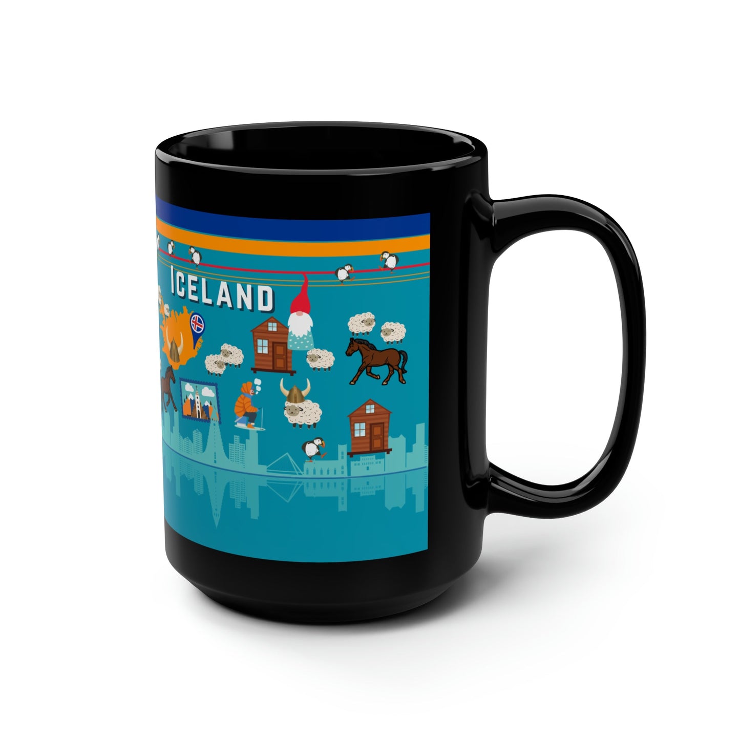 Iceland Mug Vikings Puffins Large 15 oz Atlas Wanderlust