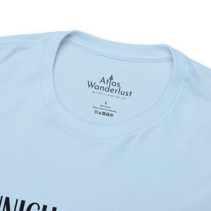 Munich Germany Coordinates T-Shirt, Modern Travel Tee Atlas Wanderlust