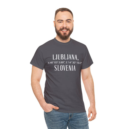 Ljubjana Slovenia Coordinates Tee, Modern Travel Tee Atlas Wanderlust