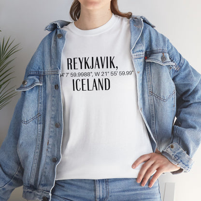 Reykjavik Iceland Coordinates T-Shirt, Modern Travel Tee Atlas Wanderlust