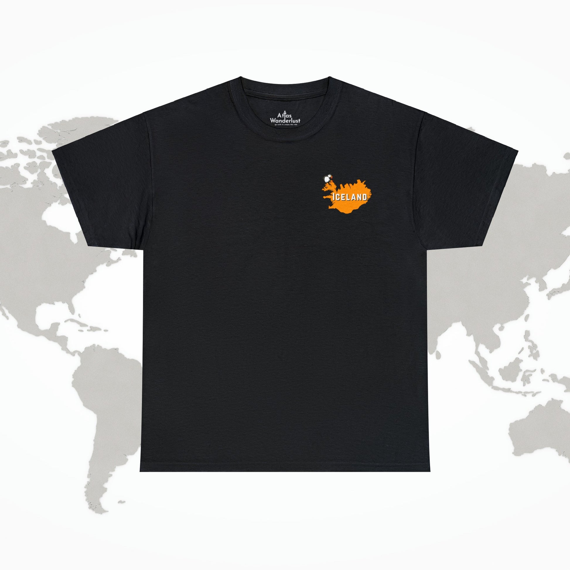 Iceland T-Shirt, 2-Sided Travel Tee Puffins Viking Atlas Wanderlust