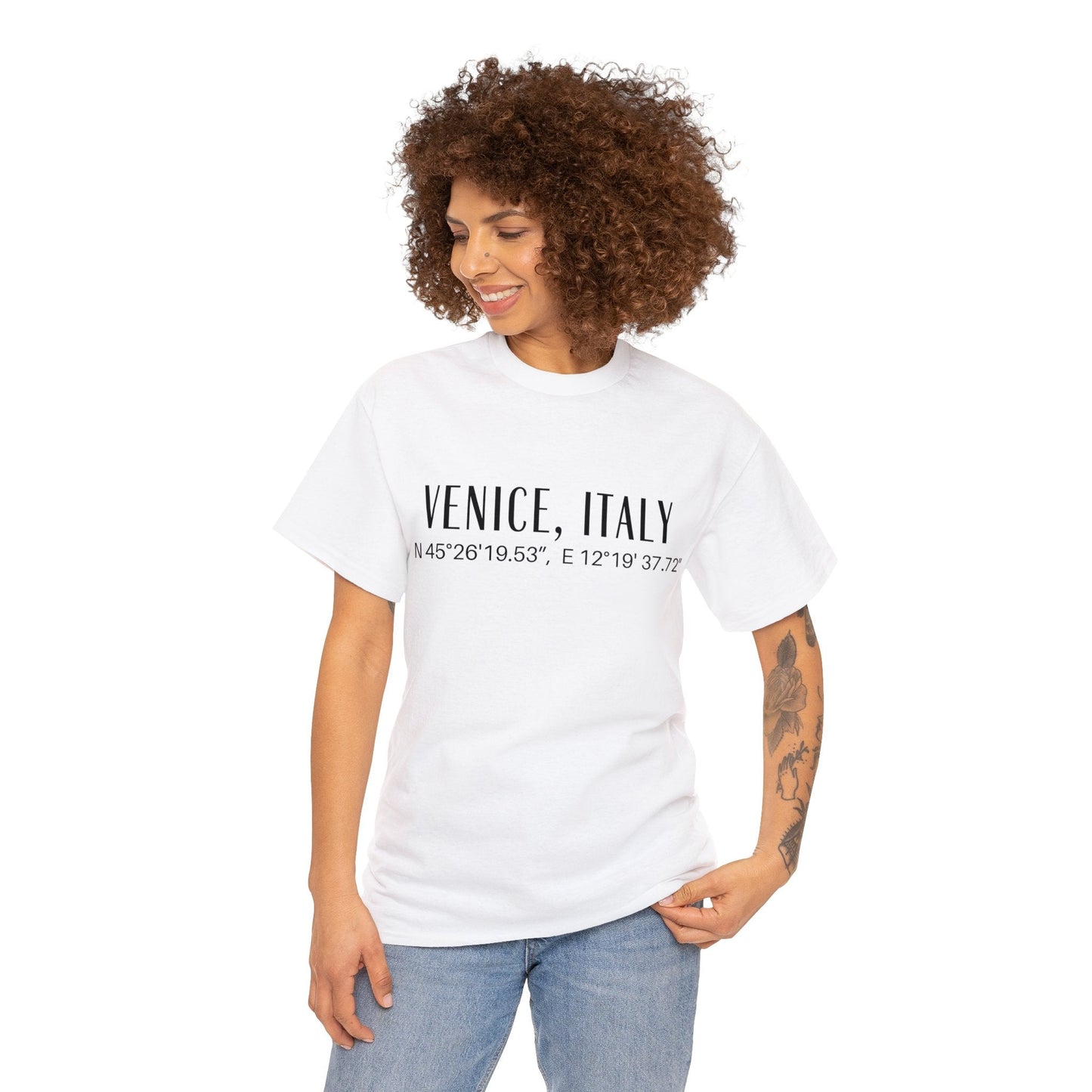 Venice Italy Coordinates T-Shirt, Modern Italian Tee Atlas Wanderlust