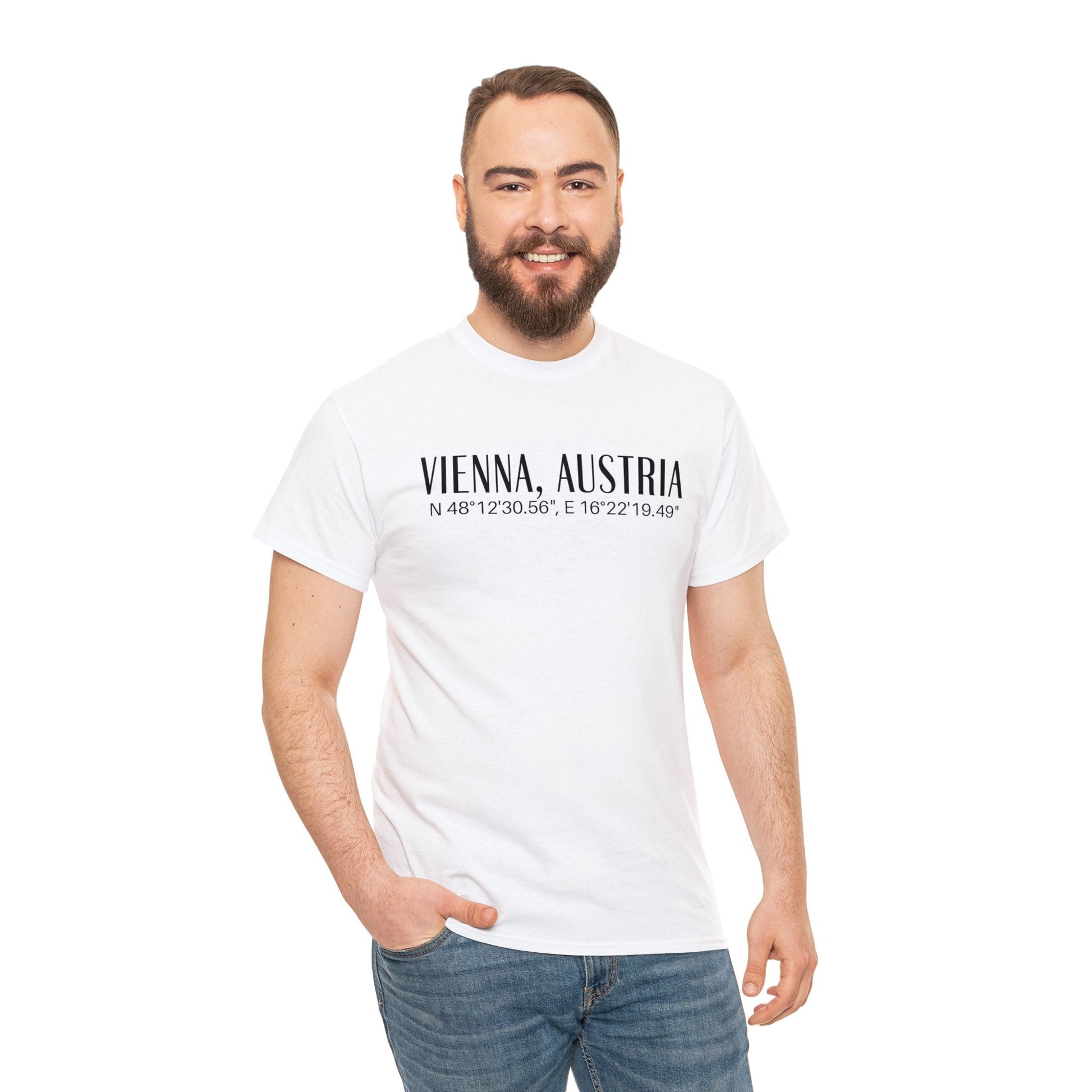 Vienna, Austria Coordinates T-Shirt, Modern Travel Tee Atlas Wanderlust