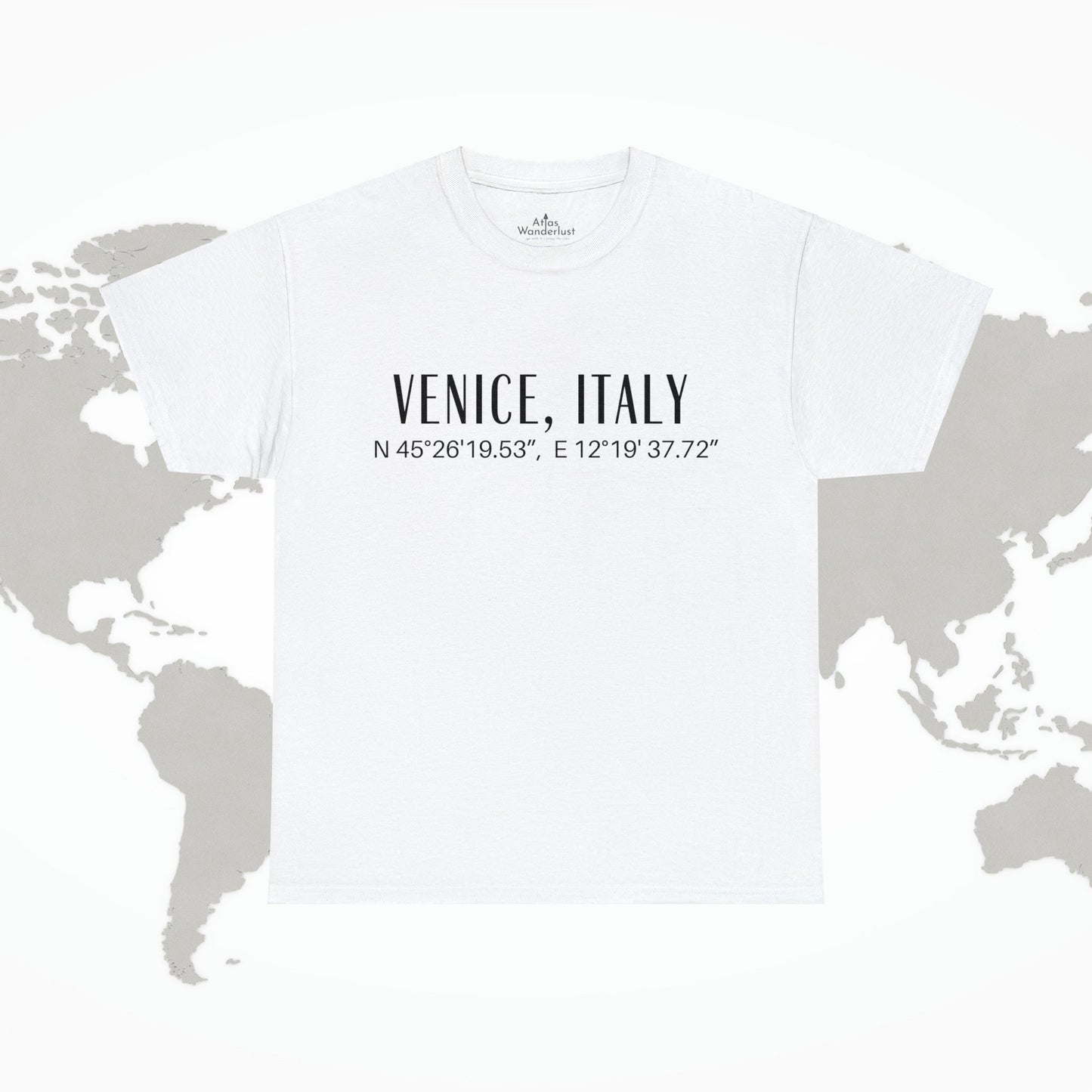 Venice Italy Coordinates T-Shirt, Modern Italian Tee Atlas Wanderlust