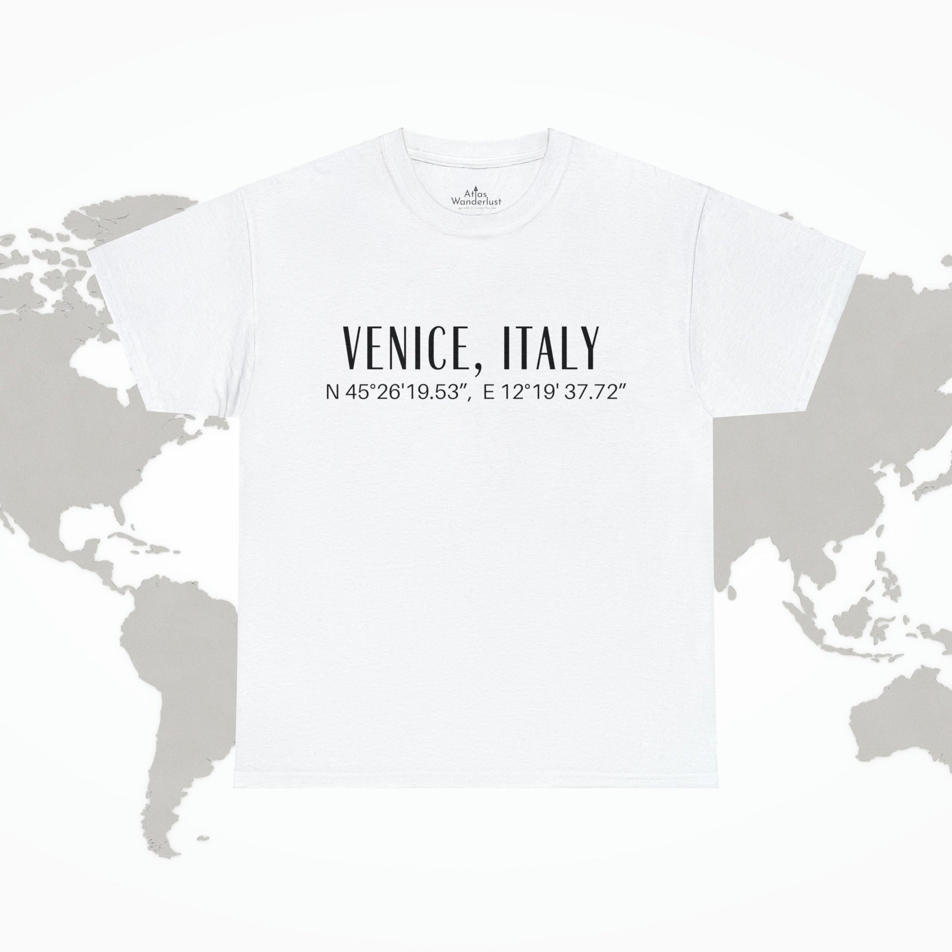 Venice Italy Coordinates T-Shirt, Modern Italian Tee Atlas Wanderlust