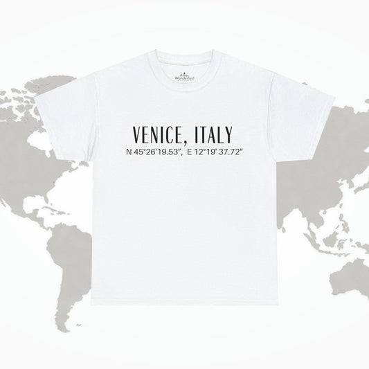 Venice Italy Coordinates T-Shirt, Modern Italian Tee Atlas Wanderlust