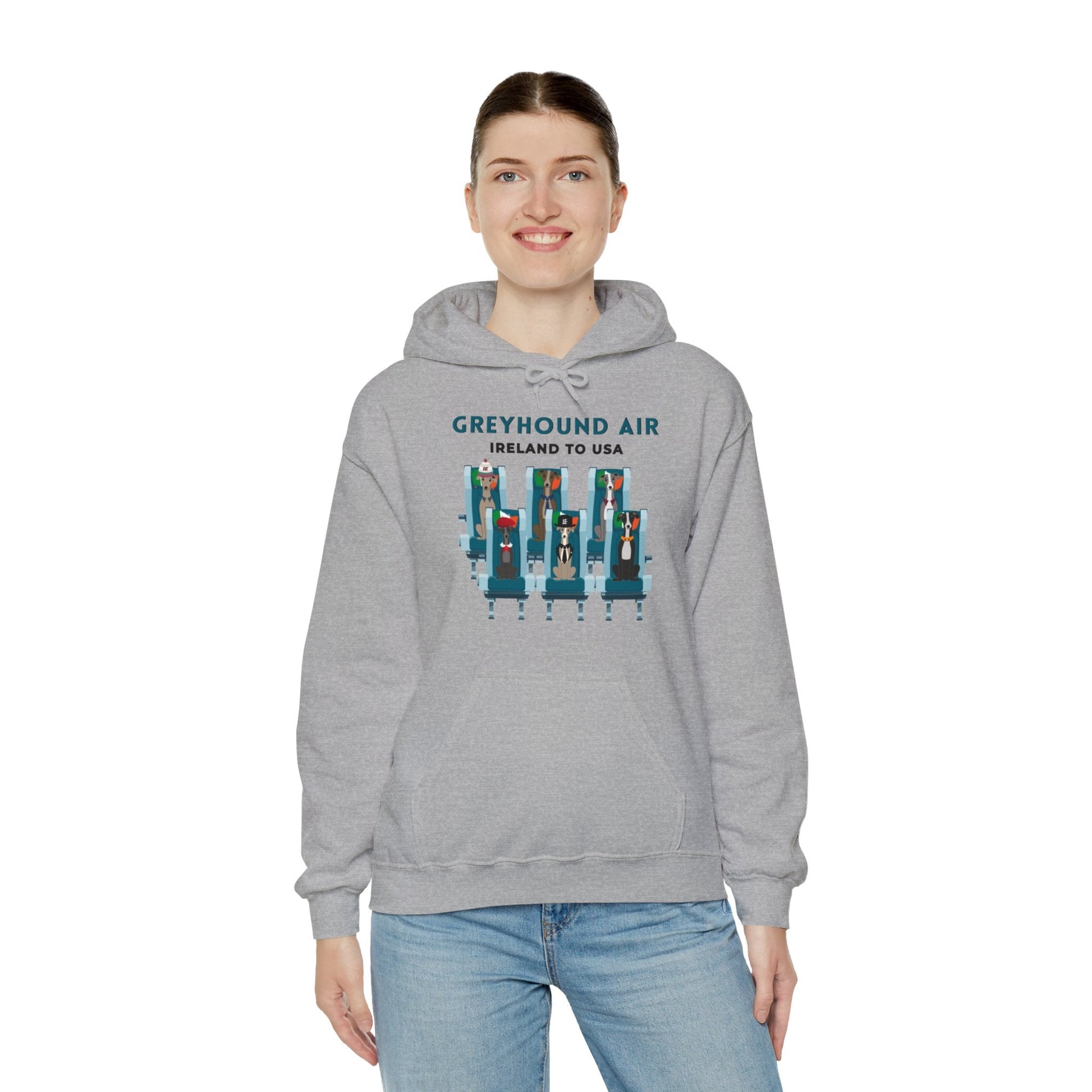 Greyhound Air Hooded Sweatshirt, Ireland to USA Classic Fit, Original Design, Unisex Atlas Wanderlust