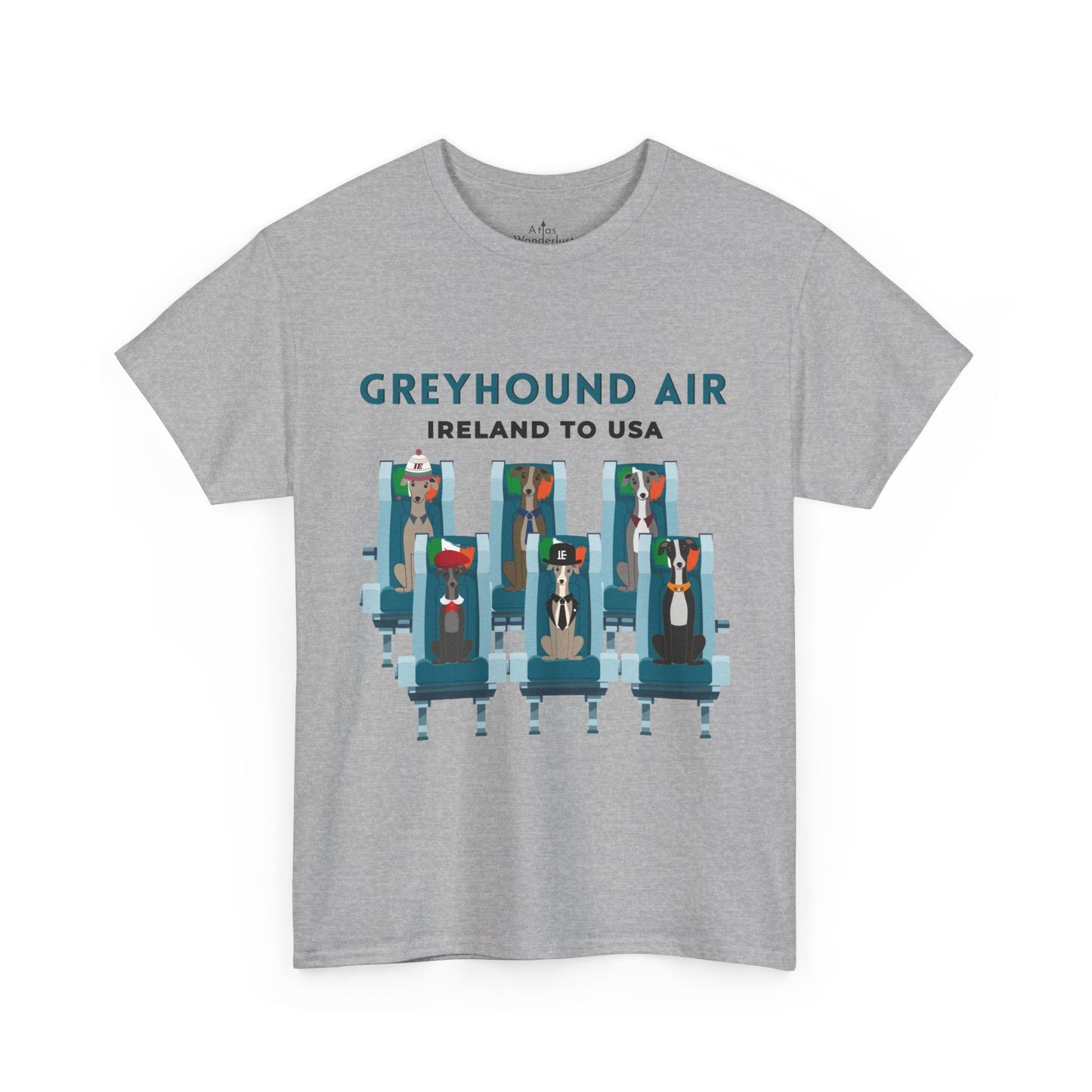 Greyhound Air Short Sleeve Shirt Ireland to USA Benefits Greyhound Rescue Atlas Wanderlust