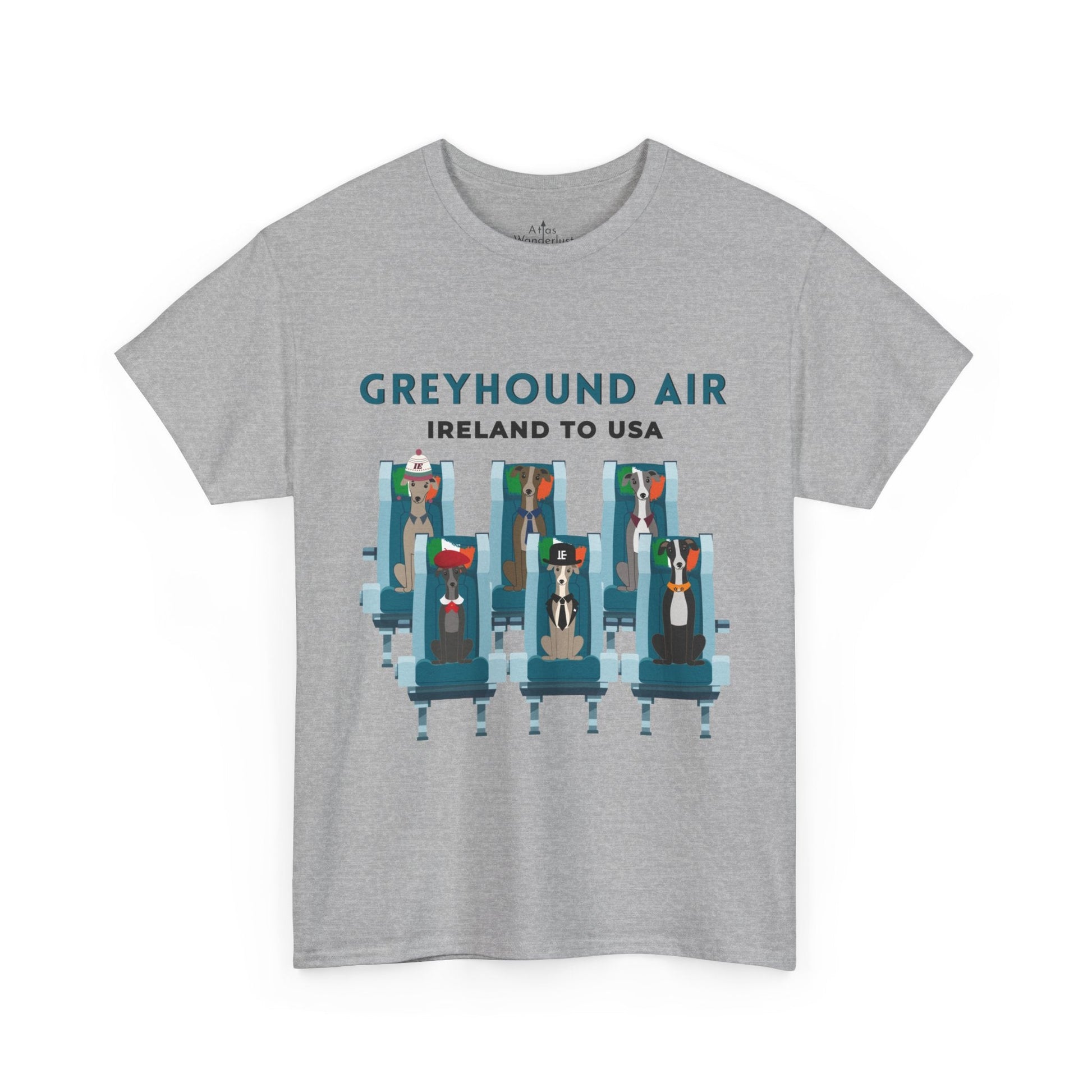 Greyhound Air Short Sleeve Shirt Ireland to USA Benefits Greyhound Rescue Atlas Wanderlust