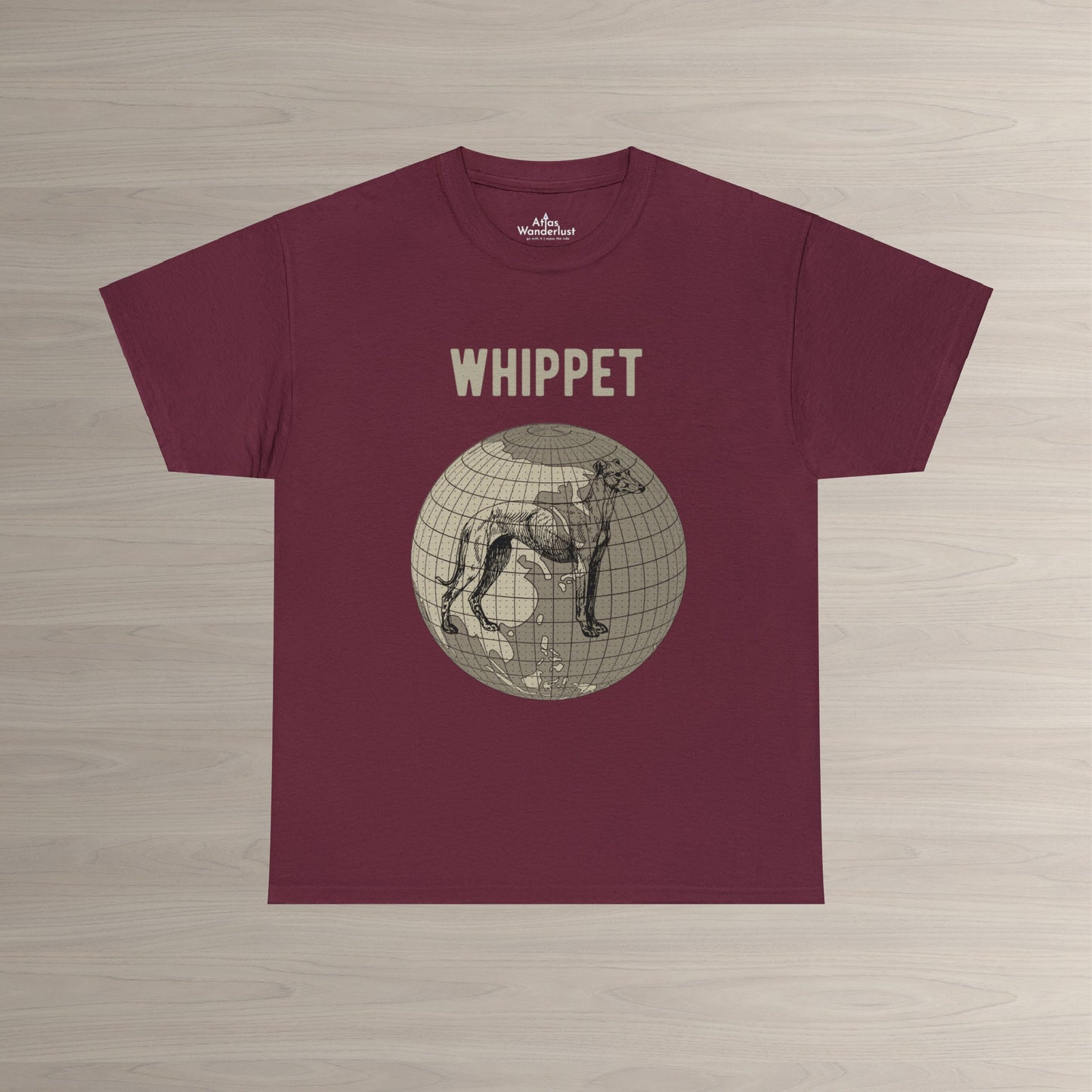 Whippet T-Shirt, World Map Tee Atlas Wanderlust