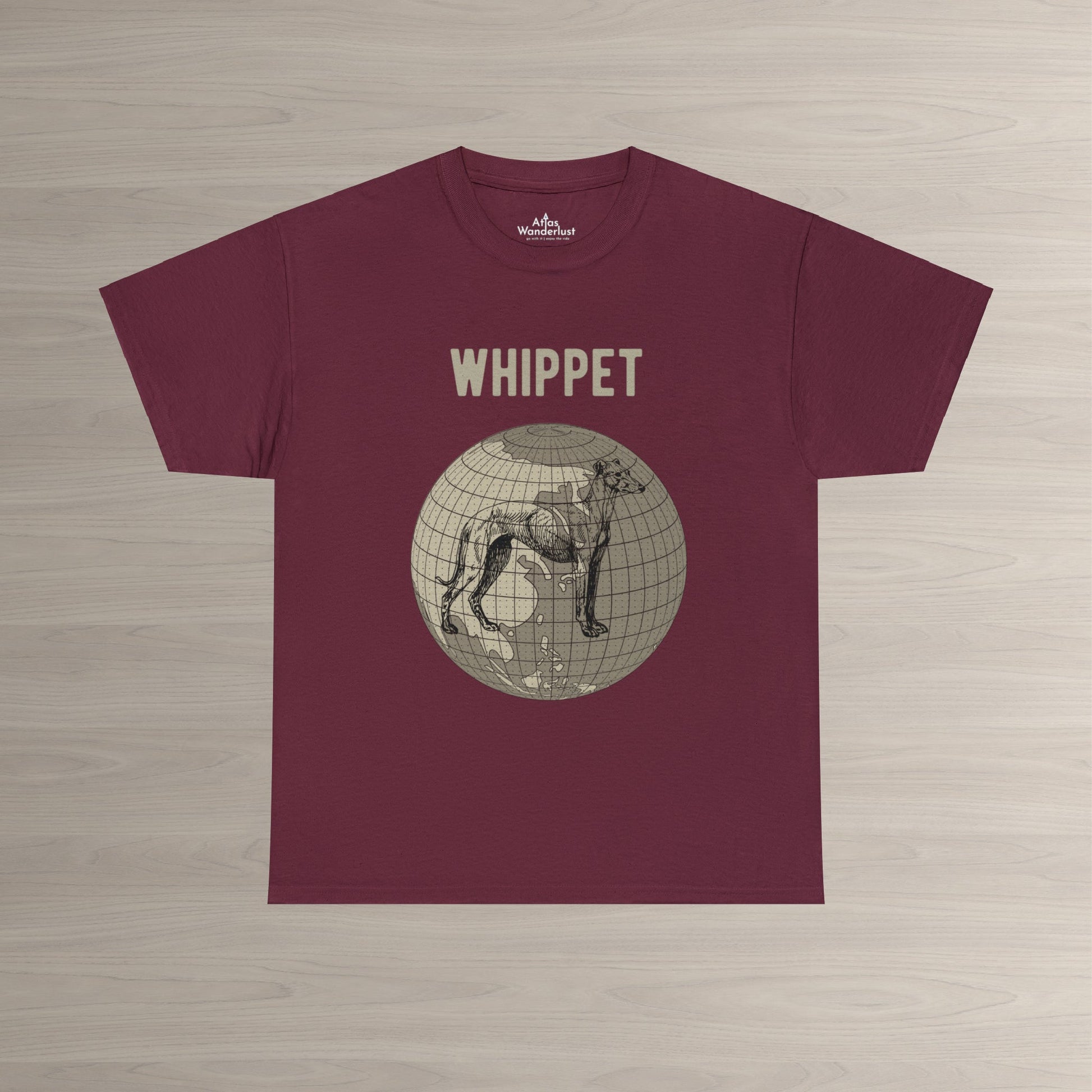 Whippet T-Shirt, World Map Tee Atlas Wanderlust