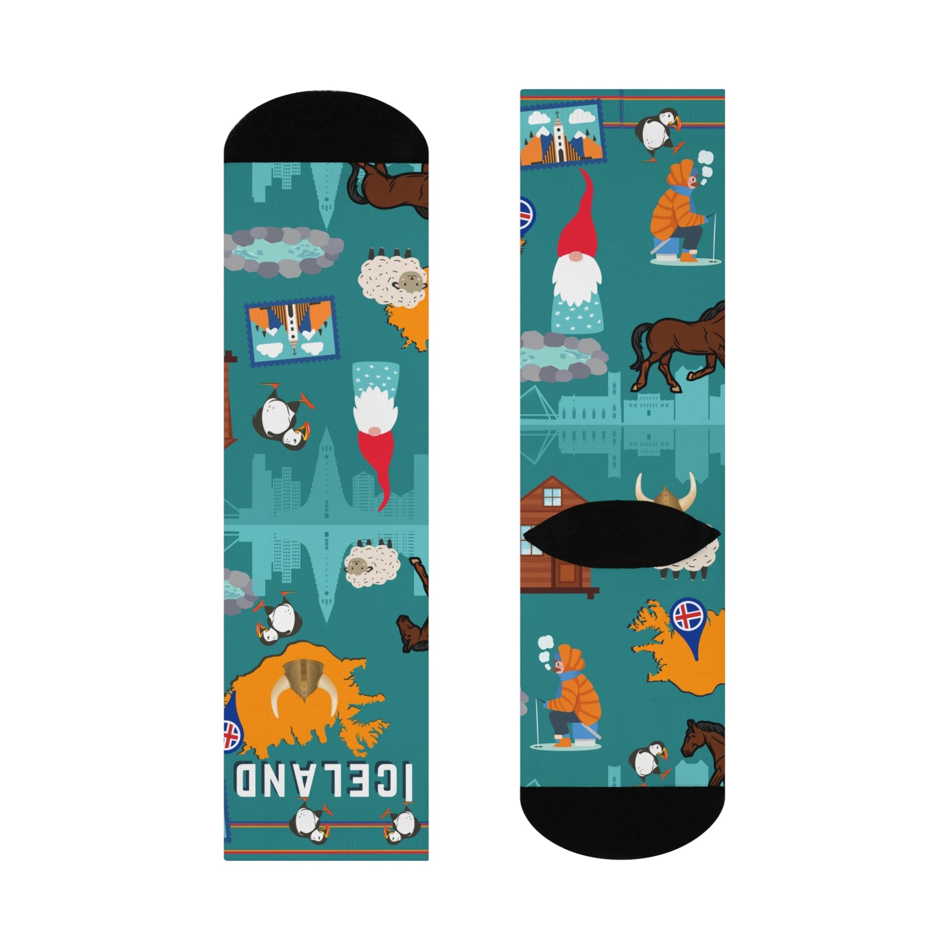 Iceland Crew Socks Puffins Unisex Adult Stretchy Mid Calf Original Atlas Wanderlust